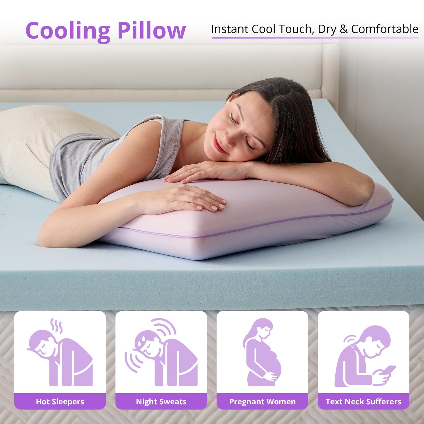 Gelsea Cooling Gel Memory Foam Pillow - Reversible Design, Neck Support for Side, Back, Stomach Sleepers, Standard Size, Removable & Machine Washable Cover, Pressure Relief for Hot Sleepers, Purple