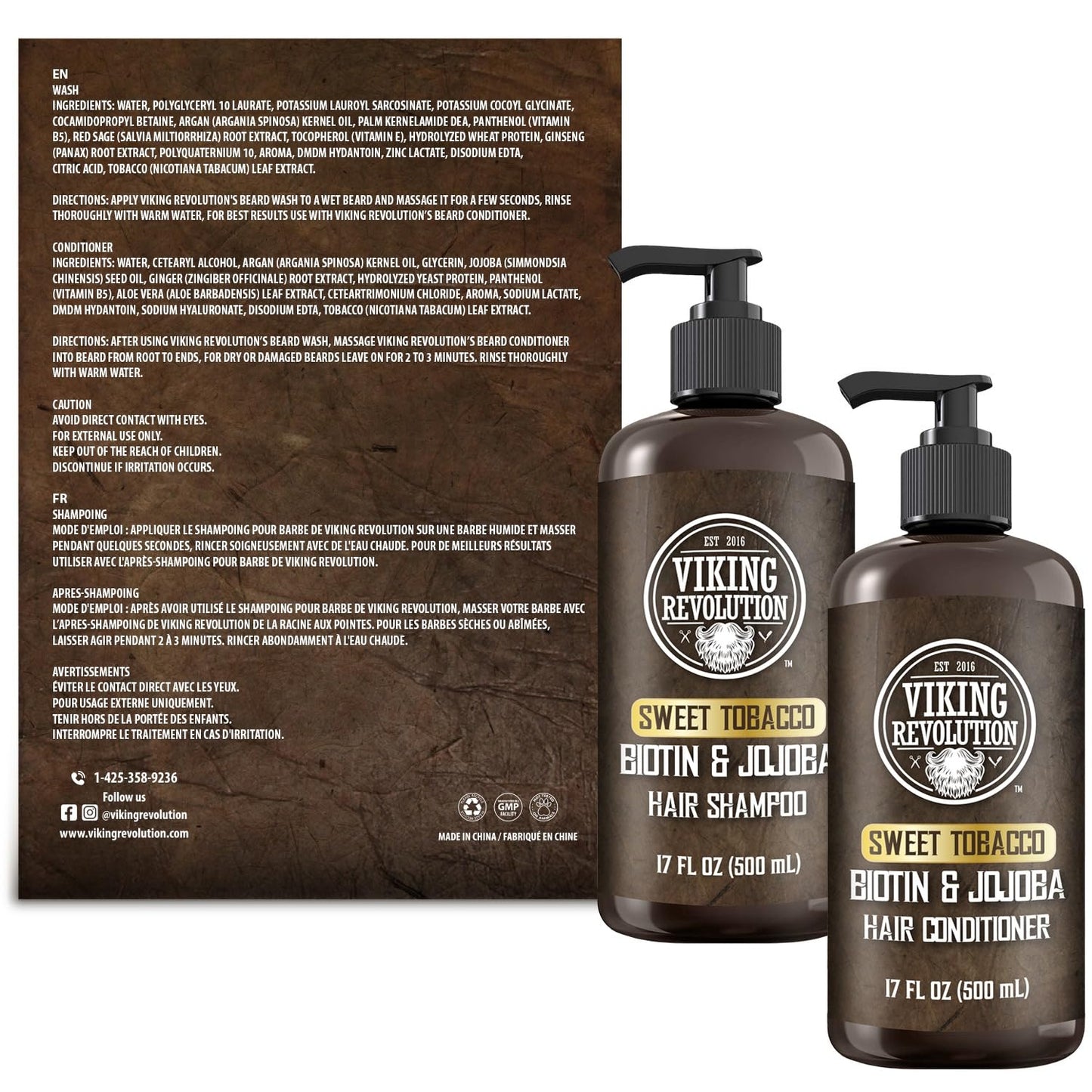 Viking Revolution Beard Wash and Beard Conditioner for Men with Argan Oil and Jojoba Oil - Beard Softener and Strengthener Beard Care Beard Shampoo and Conditioner with Beard Oil (17oz, Sweet Tobacco)