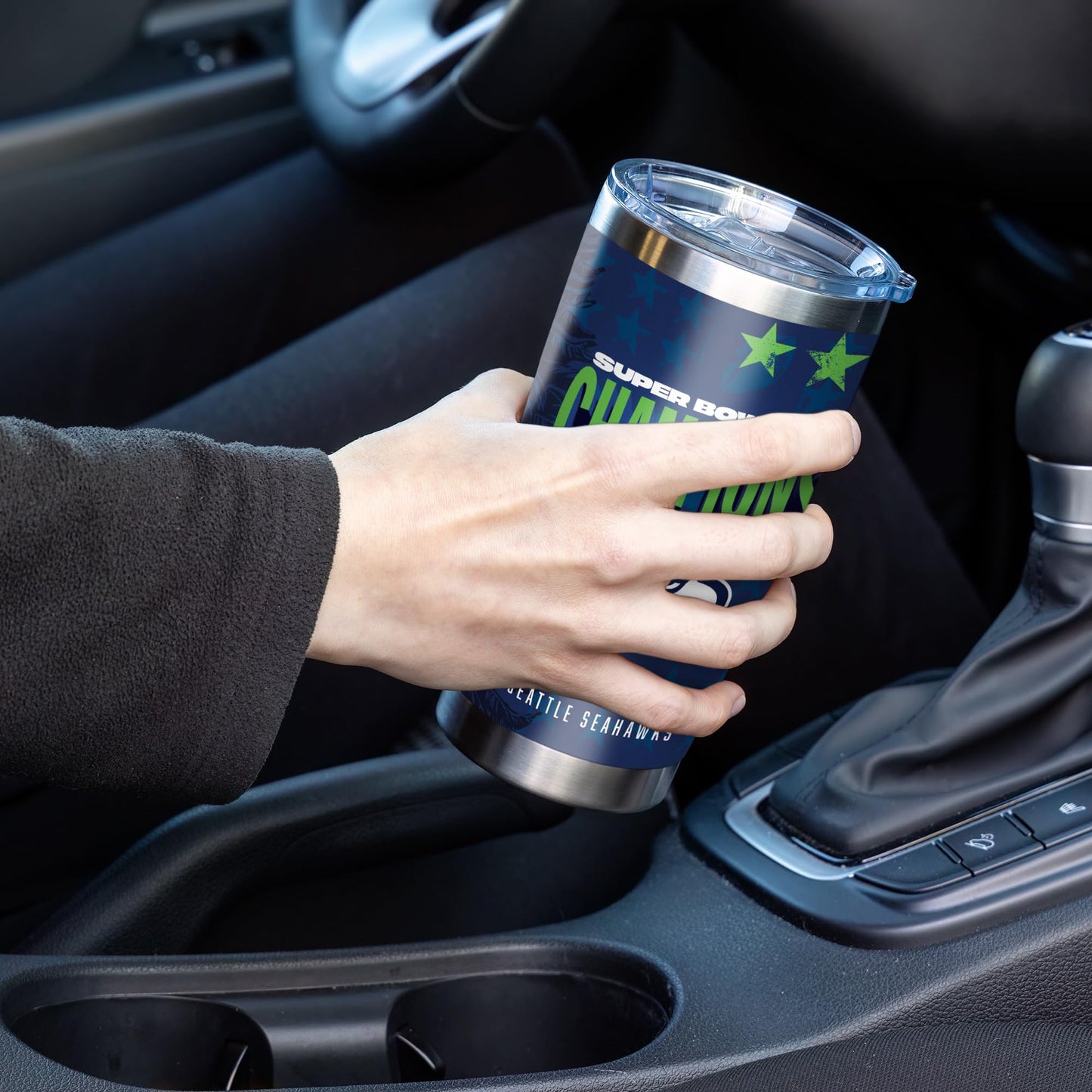 Rico Industries NFL Football Seattle Seahawks 2026 Super Bowl LX Champions 20oz Stainless Steel Tumbler with Lid - Great For Coffee, Tea, Water or Cocktails