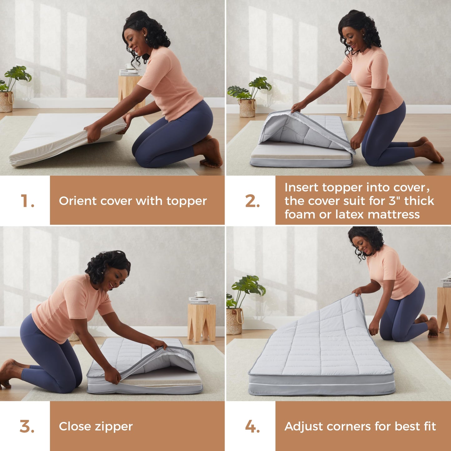 Jamdok 3Inch Twin Mattress Topper Cover(Only Cover),Cot Mattress Protector Bedding,Foam and Latex Mattress Cover with Zipper,Pillow Top and Bottom(75 x 38”) Gray