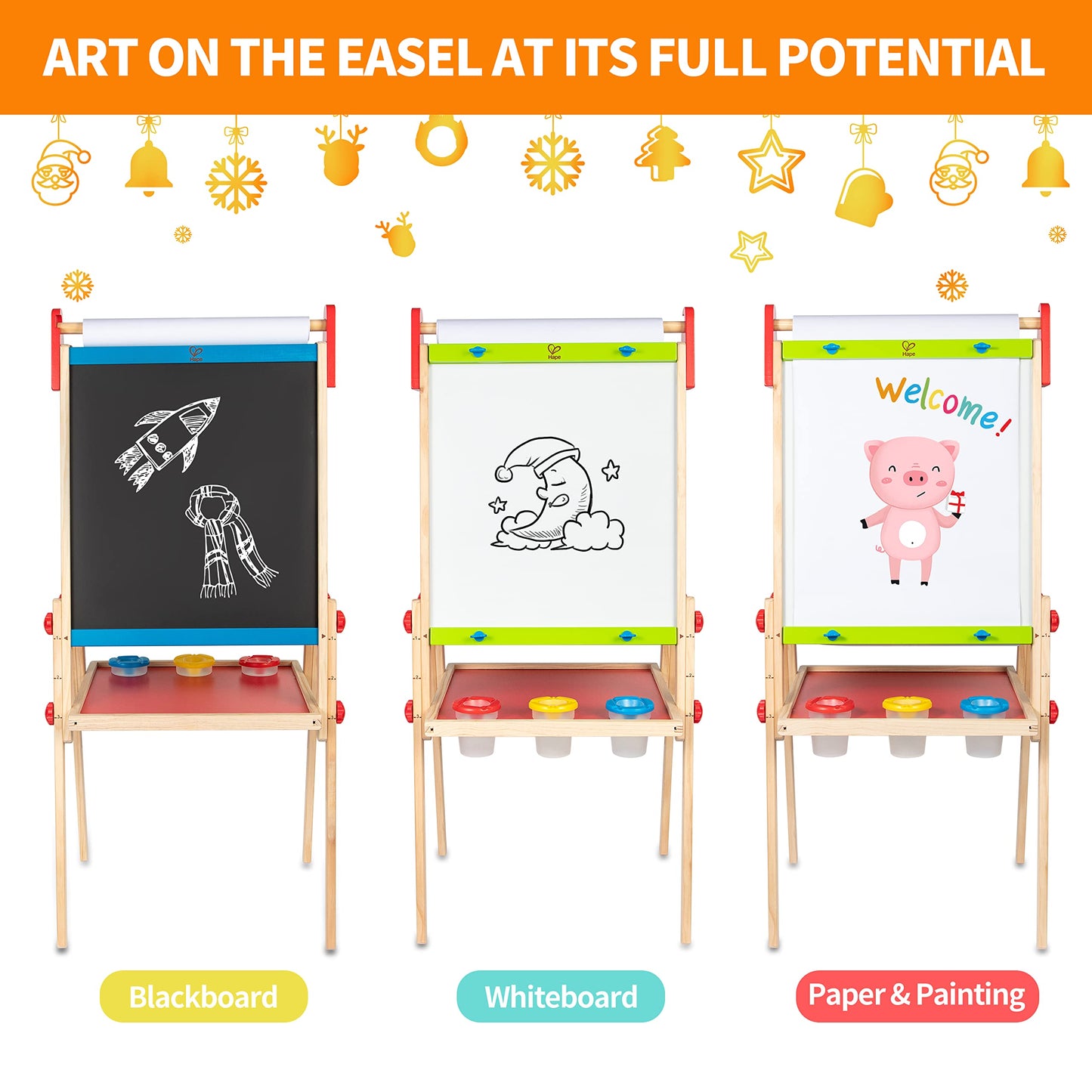 Hape All-in-One Wooden Kid's Art Easel with Paper Roll and Accessories