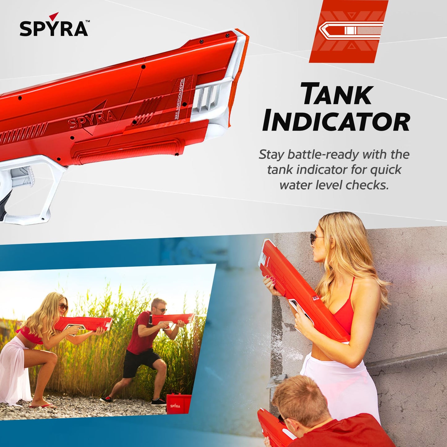 SPYRA Manual Water Blaster, Outdoor Squirt Gun, SpyraLX™, Red - Water Blast Guns for Pool Party Games, Beach, Backyard, Patio, and Garden
