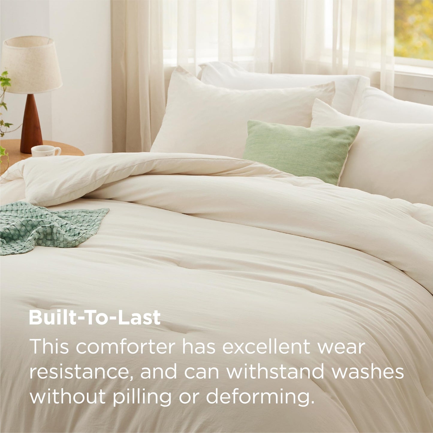 Bedsure Oversized Queen Comforter Set, Cream Soft Prewashed Bedding for All Seasons, 3 Pieces GentleSoft™ Bed Set, 1 Lightweight Comforter (98"x98") and 2 Pillowcases (20"x26")