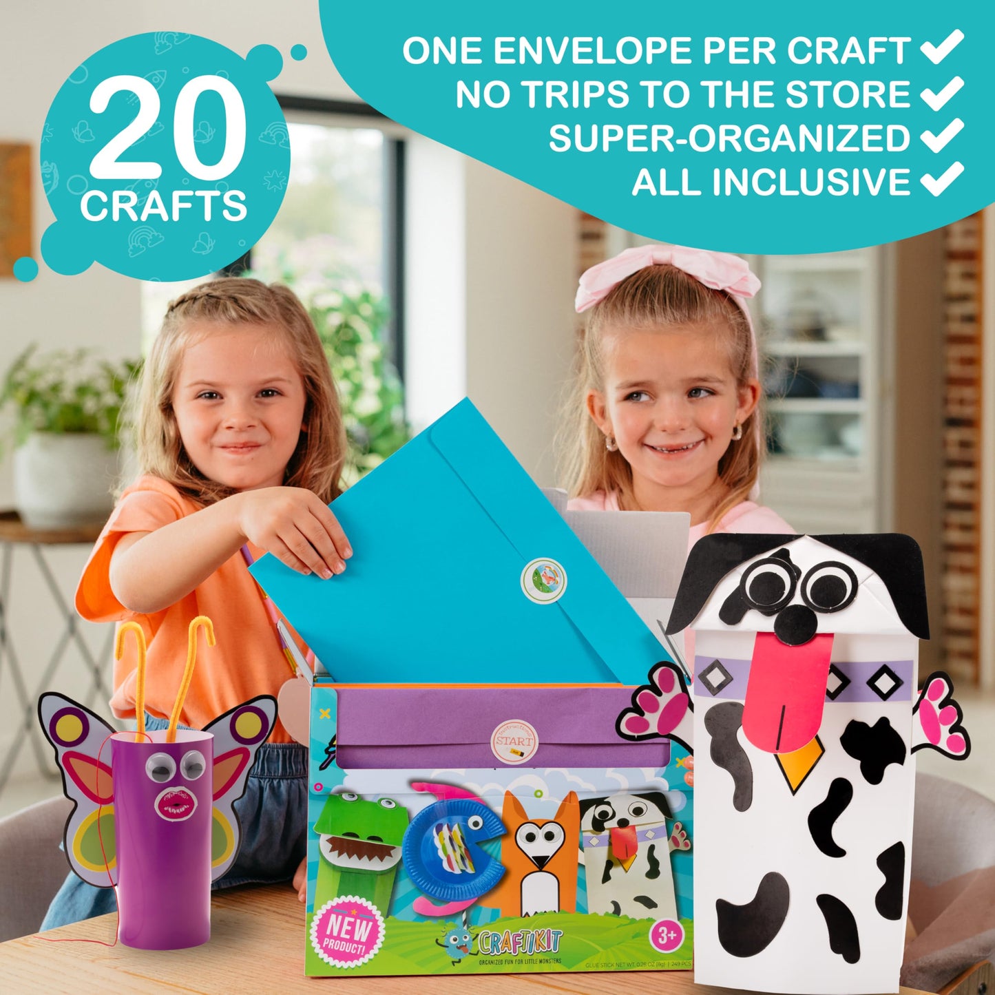 Craftikit ® 20 Award-Winning Toddler Arts and Crafts for Kids Ages 4-8 Years, All-Inclusive Animal Craft Kits, Fun Toddler Crafts Box for Girls, Boys, Organized Preschool Art Supplies and Projects