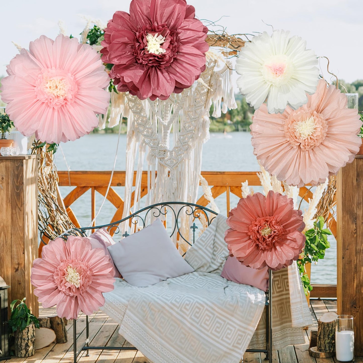 Giegxin 6 Pcs 31.5", 24" Pink Giant Paper Flower Boho Large Tissue Paper Flower for Wall Big Pink Pom Pom Floral Decorations for Wall Wedding Bridal Shower Baby Shower Tea Party Nursery Birthday Decor
