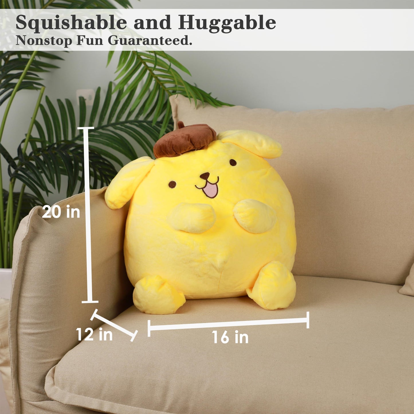 Juju Pompompurin Plush (20 in) - Cute Kawaii Stuff - Kawaii Accessories Pompompurin Stuff - Pompompurin Accessories Cute Accessories - Kawaii Plush Pom Pom Purin Plush - Kawaii Plushies (Fun)