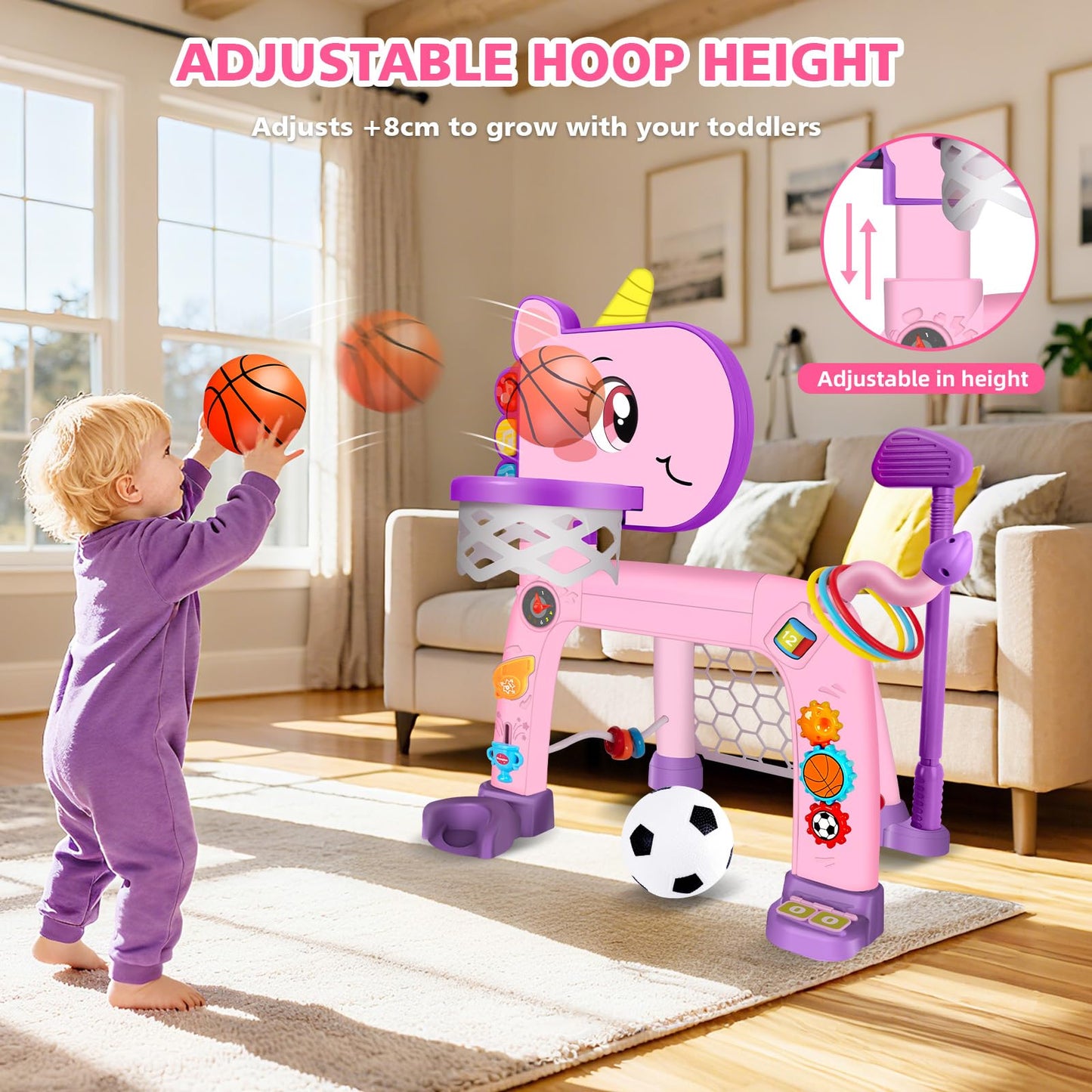 basketball hoop for kids soccer goal golf toy and ring Toss baby toys for 1 2 3 year old girls sports toys for kids with light and music unicorn toy