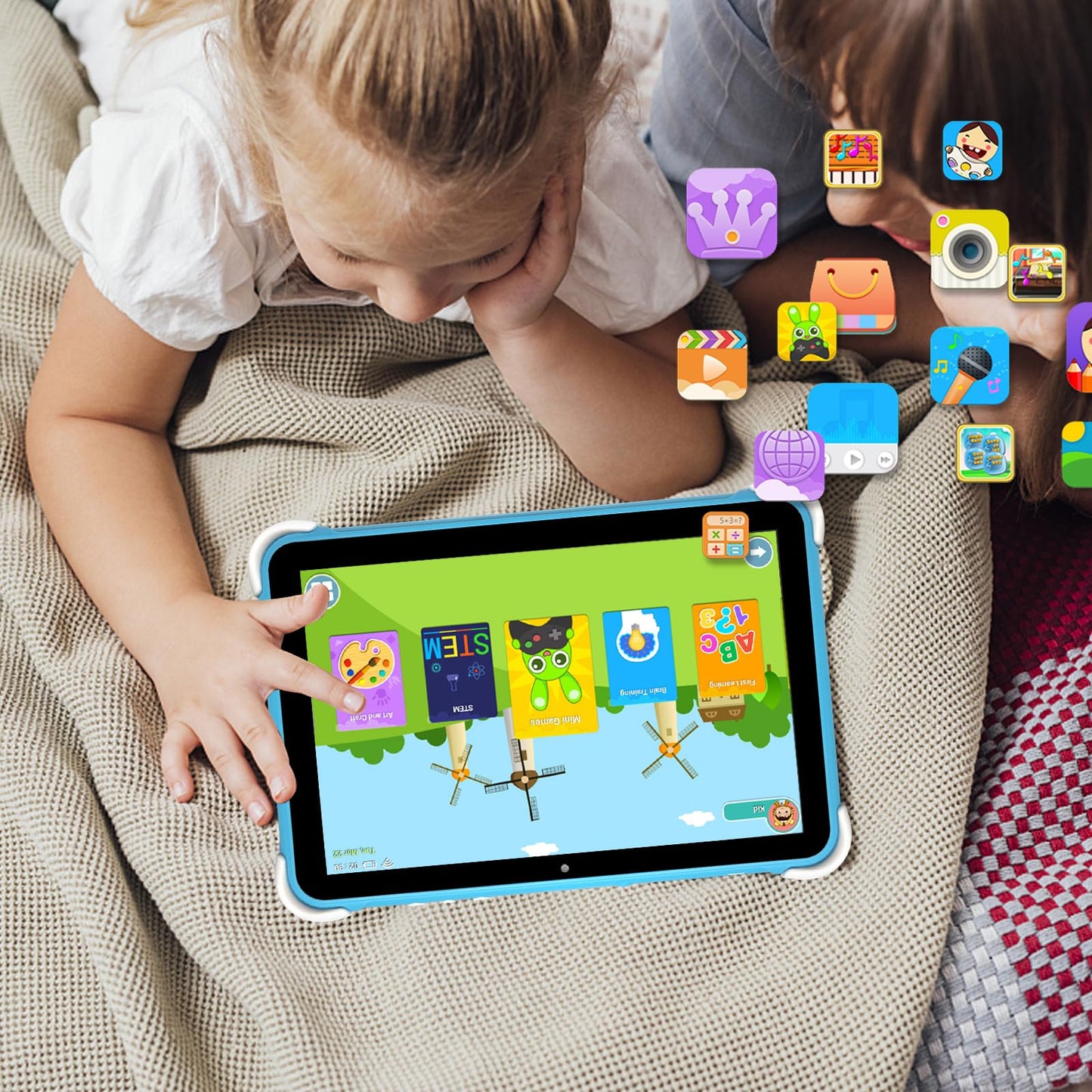 Kids Tablet 10 Inch,Tablet for Kids Android 14,3GB+64GB,8-Core CPU,2.4/5G WiFi WiFi 6,12H Battery Life,Parental Control,1280x800 HD Display,Dual Cameras,Shockproof Case,Pre-Installed Educational Apps