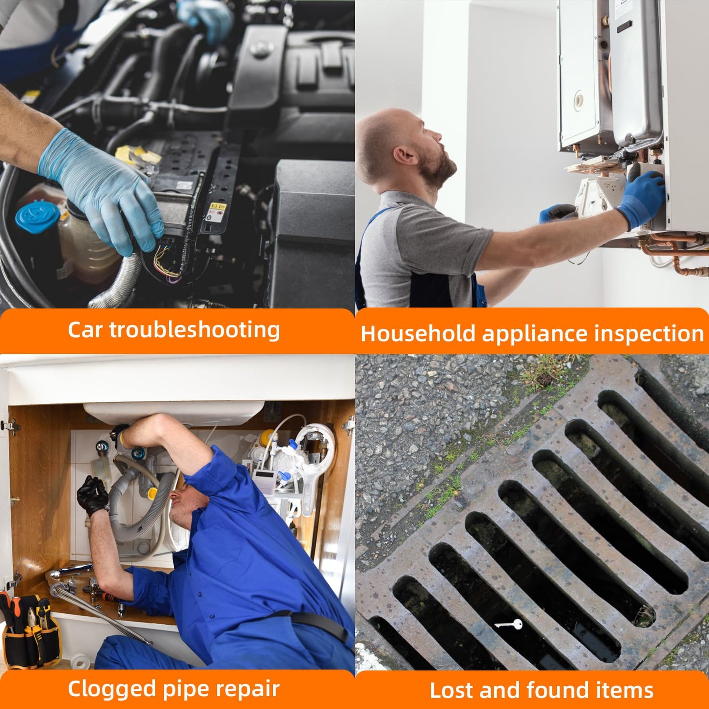 Endoscope Camera with Light, 4.3" HD 1920P Borescope Snake Inspection Camera, IP67 Waterproof 8 Adjustable LEDs 32.8ft Semi-Rigid Tool Kit for Automotive Plumbing DIY Cool Gadgets