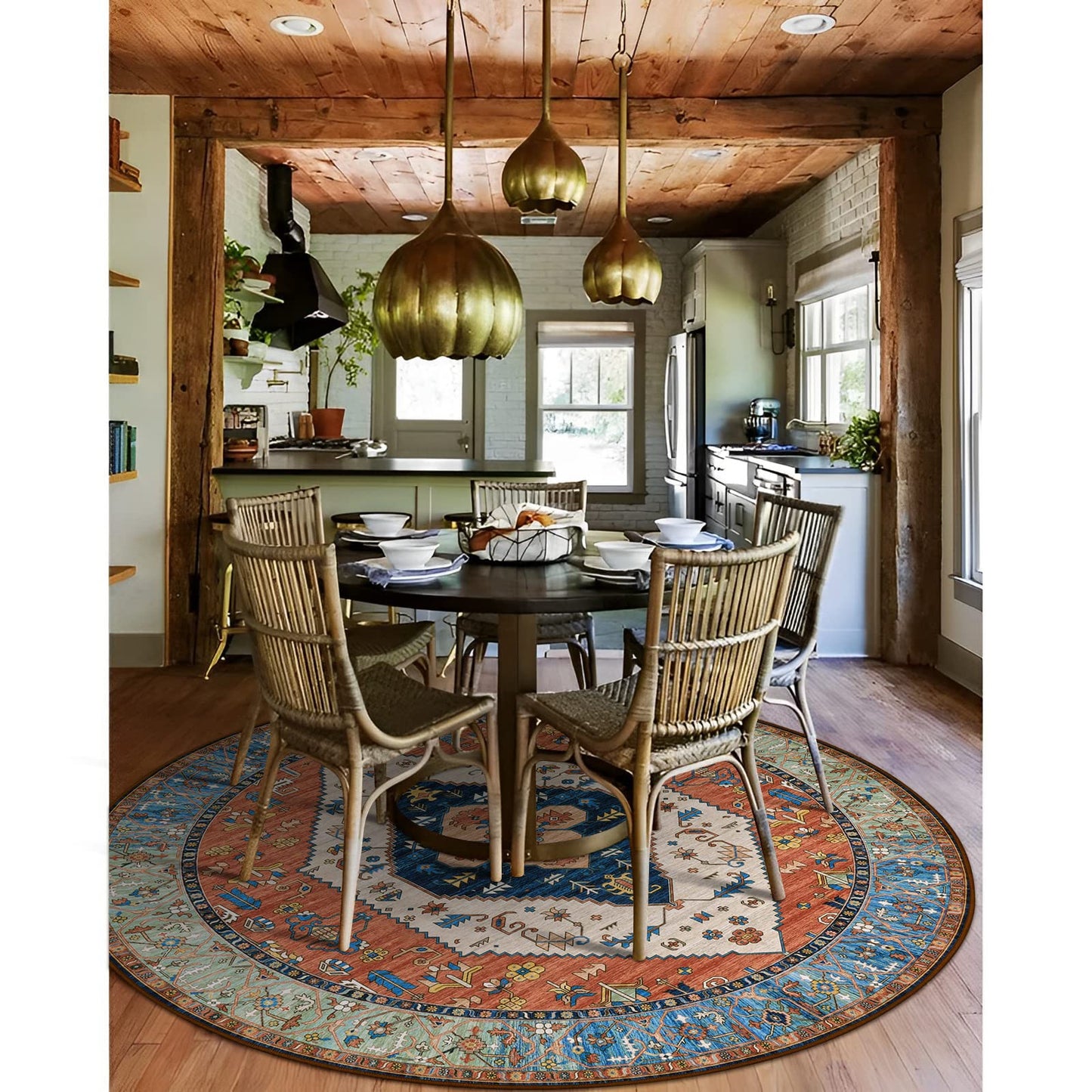 Lahome Ultra-Thin Round Rugs - 6ft Washable Round Area Rugs for Living Room Non-Slip Throw Circle Rugs for Bedroom Dining Room Rug, Non-Shedding Office Rug Oriental Round Carpet for Bedroom Kitchen