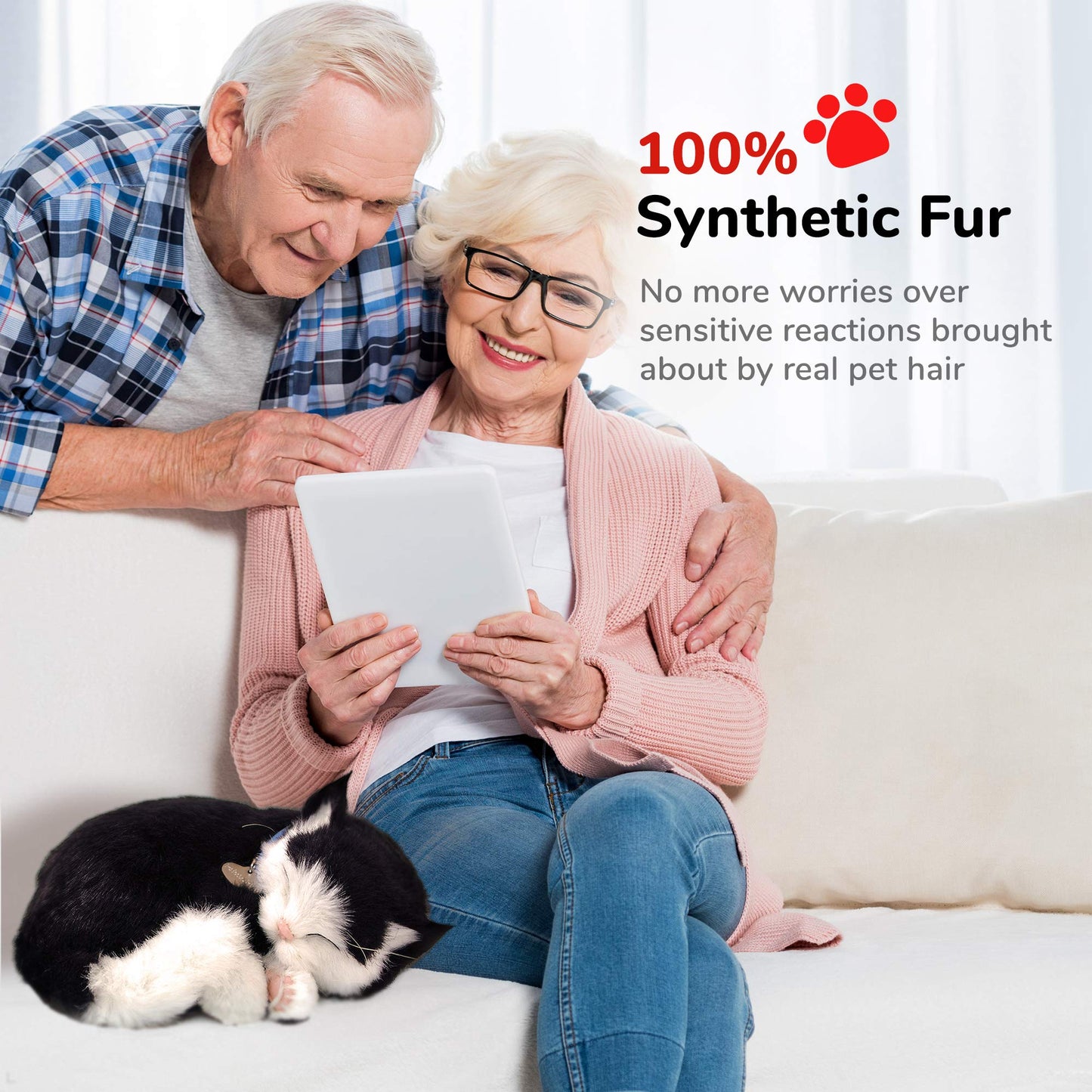 Original Petzzz Black and White Shorthair Kitten, Realistic, Lifelike Stuffed Interactive Pet Toy, Breathing Pets, Companion Pet Cat with 100% Handcrafted Synthetic Fur – Perfect Petzzz