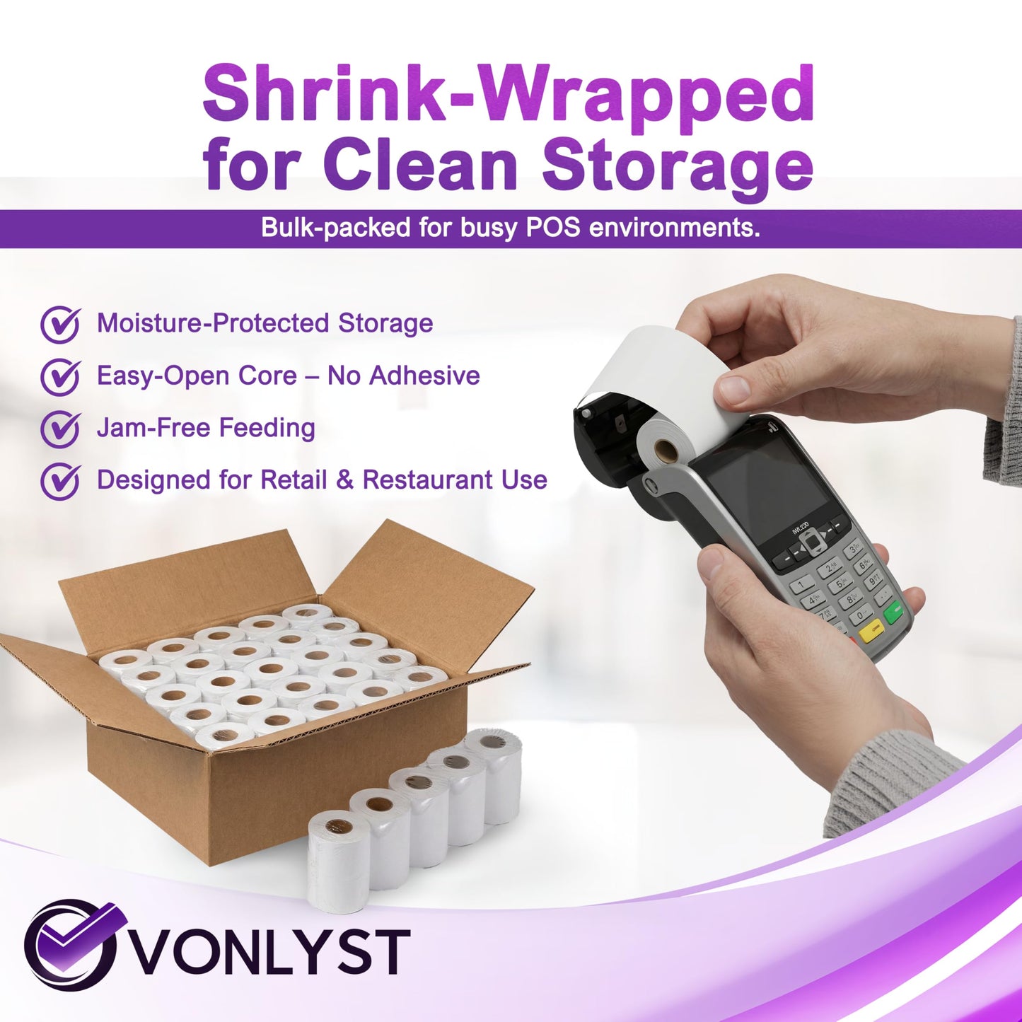 Verifone & Ingenico Thermal Paper Rolls 2 1/4" x 55' (50 Pack) BPA Free Receipt Paper for VX520 VX680 T650 V400m ICT220 ICT250 Desk 3500 Move 5000 Credit Card Machine
