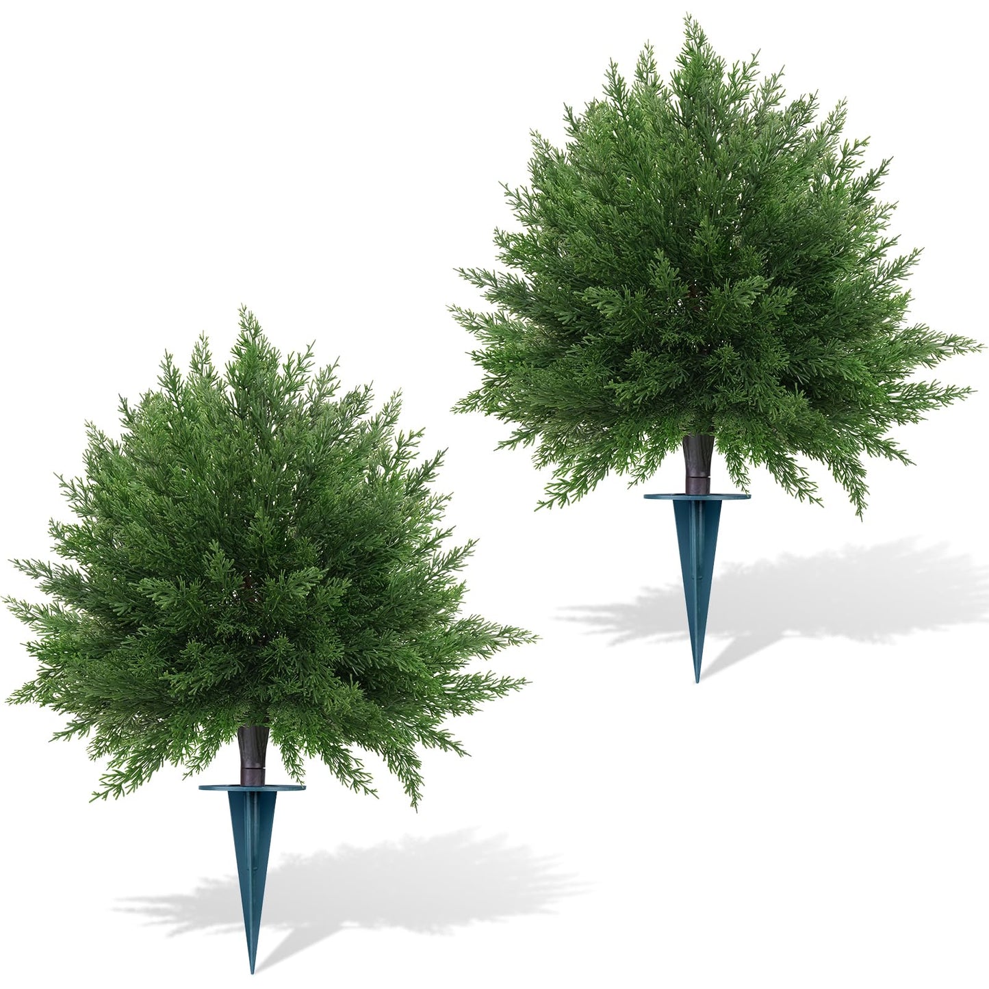 Yangrass Artificial Cypress Topiary Ball Trees 23" with Ground Spike, 2 Pack Fake Shurbs Artificial Bushes for Outdoors, UV Resistant Faux Evergreen Plants for Indoor Front Porch Garden