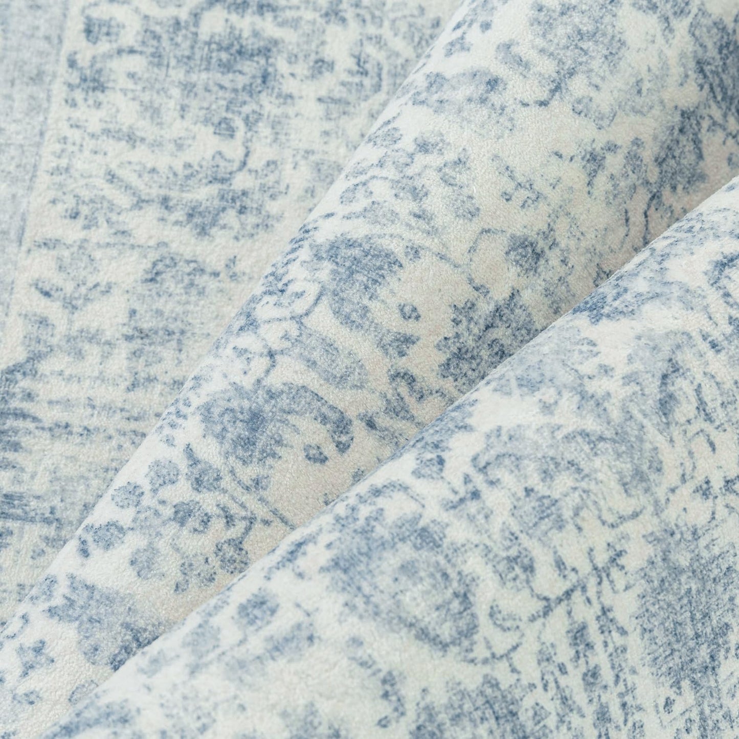 PureCozy Blue Area Rug 5x7 Machine Washable Vintage Living Room Distressed Non Slip Carpet Traditional Indoor Bedroom Retro Floral Accent Throw Large Rug Office Kitchen Bathroom Dining Room