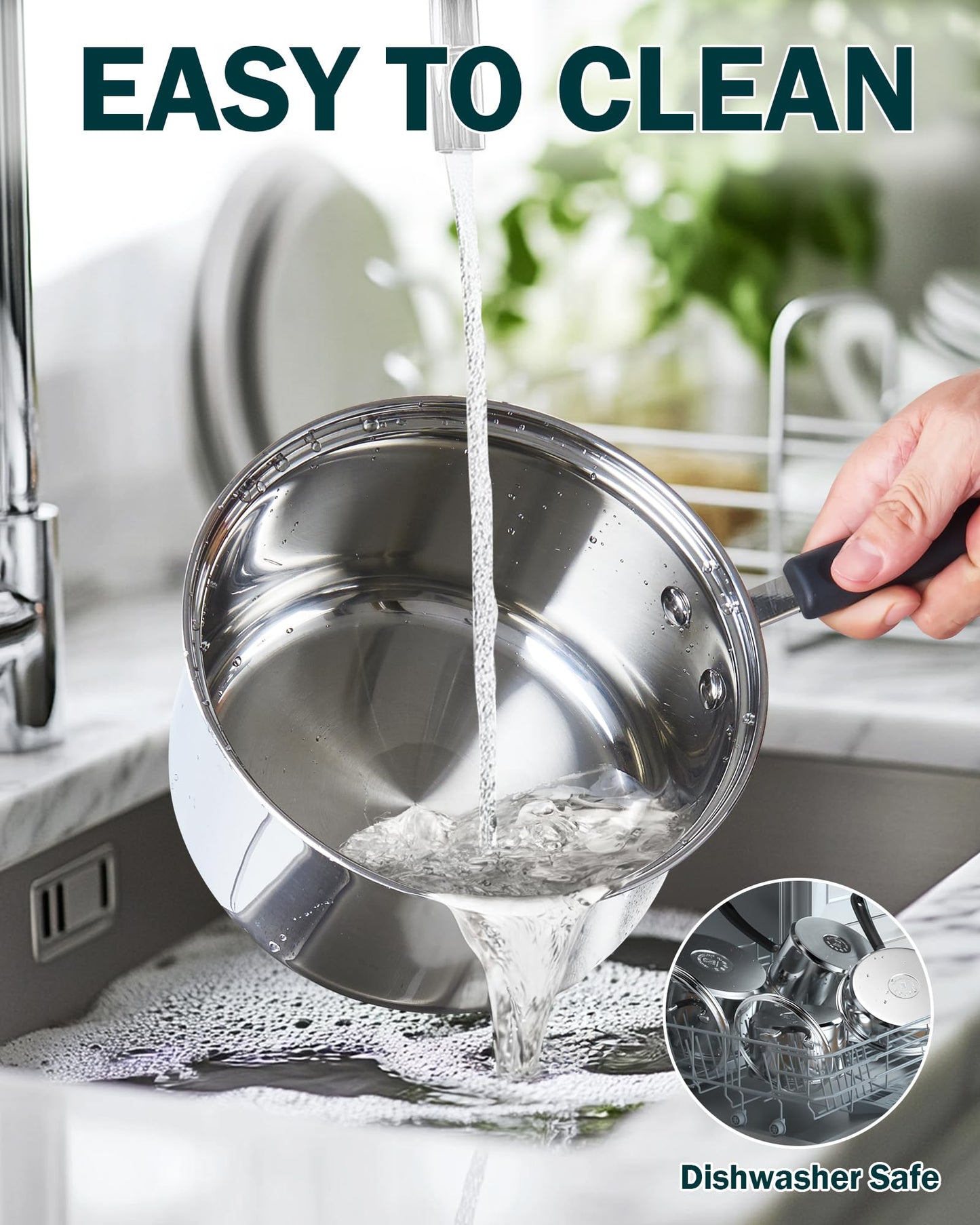 Cook N Home Professional 3 Quart Stainless Steel Saucepan with Lid, Kitchen Induction Cooking Sauce Pot Pan, Stay-Cool Silicone Handle, Dishwasher Safe