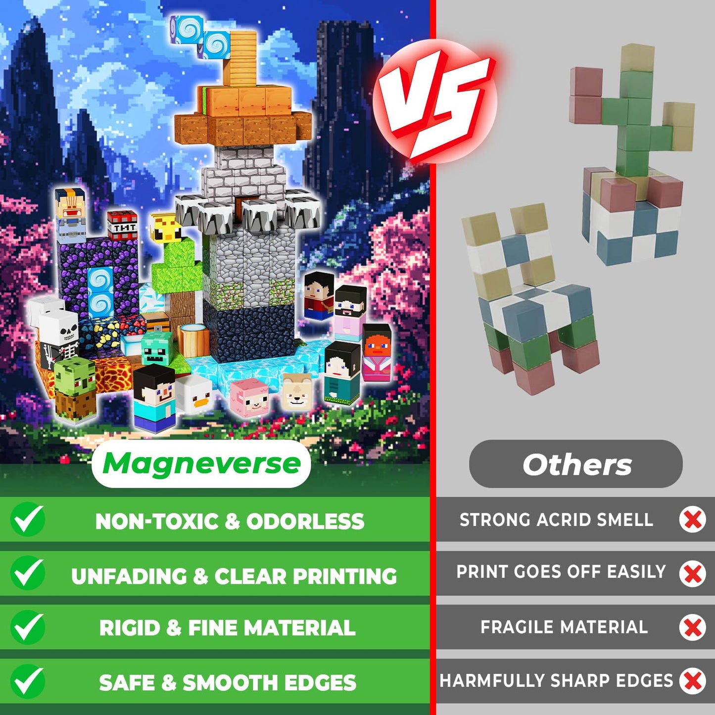 Magneverse 150 PCS 0.8in Magnetic Blocks - Magnet Toys, Magnetic Building Blocks Cubes, Stacking Magnets, School STEM Toys Birthday Gifts for Boys and Girls Age 3+ Years Old (Theme: Adventure World)