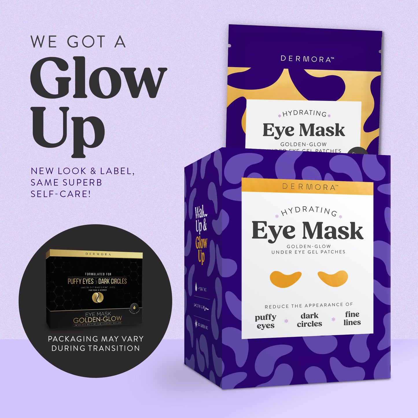 DERMORA Golden Glow Under Eye Patches (100 Pairs Eye Gels) - Rejuvenating Treatment for Dark Circles, Puffy Eyes, Refreshing, Revitalizing, Travel, Wrinkles