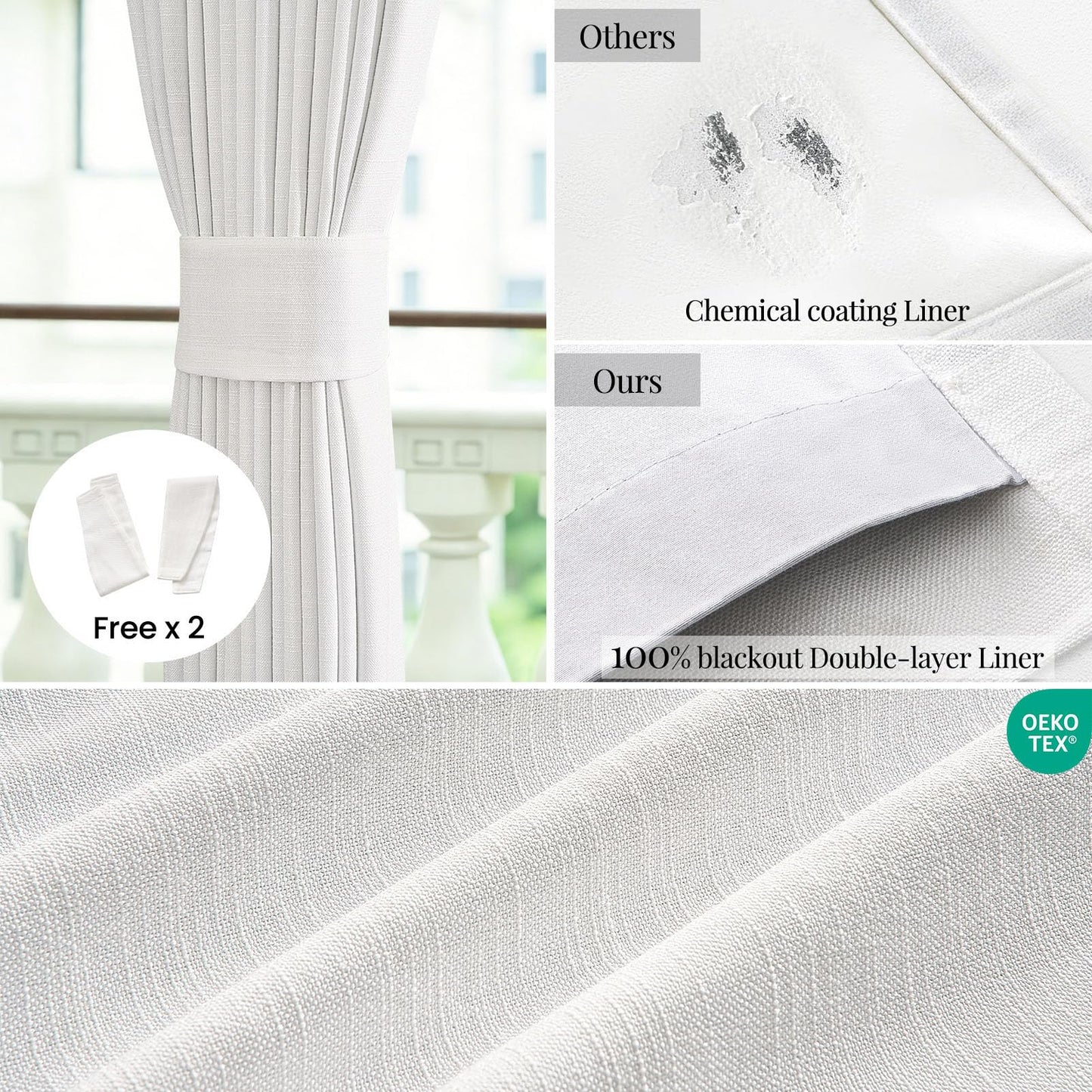 Topfinel 84 Inch Long Natural Blackout Curtains White Linen Panels, Farmhouse Back Tab Pinch Pleated Drapes for Track System,Neutral Linen Ambiance & Privacy Drapes Natural 52" W*84" L