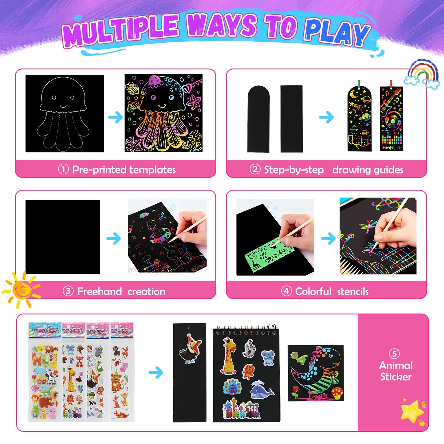 Party Favors for Kids, 24 Pack Scratch Art Rainbow Notebooks, Funtopia Loot Bag Fillers Goodie Bag Stocking Stuffers for Kids 4-8 8-12, Classroom Prizes for Students from Teacher