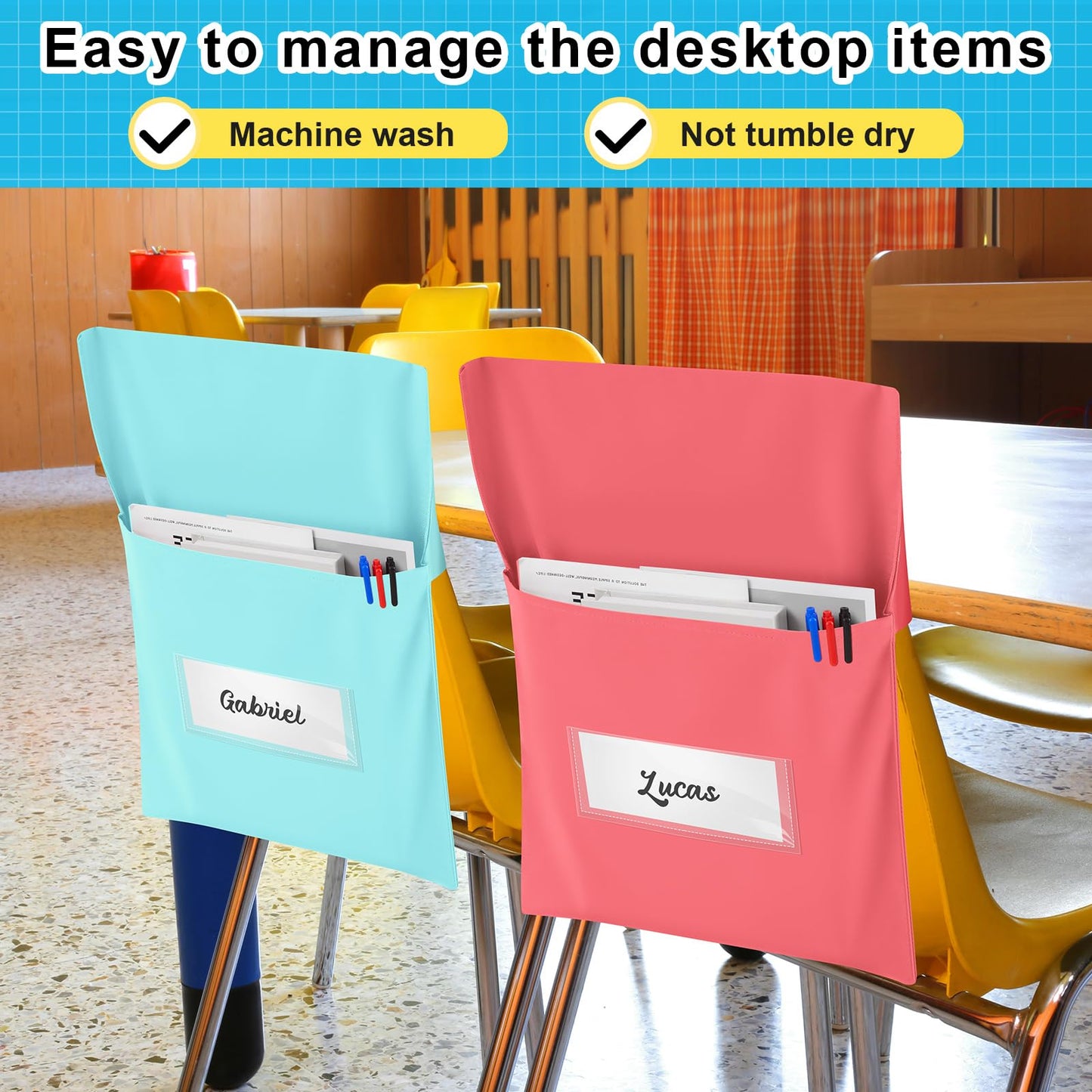 Yeyeplum 24 Pcs Chair Pockets for Classroom Chairback Pocket Chart 14 x 18 Inch Desk Organizer Pocket Chair Bag for Seat Kindergarten School Classroom (Pastel,Classic)