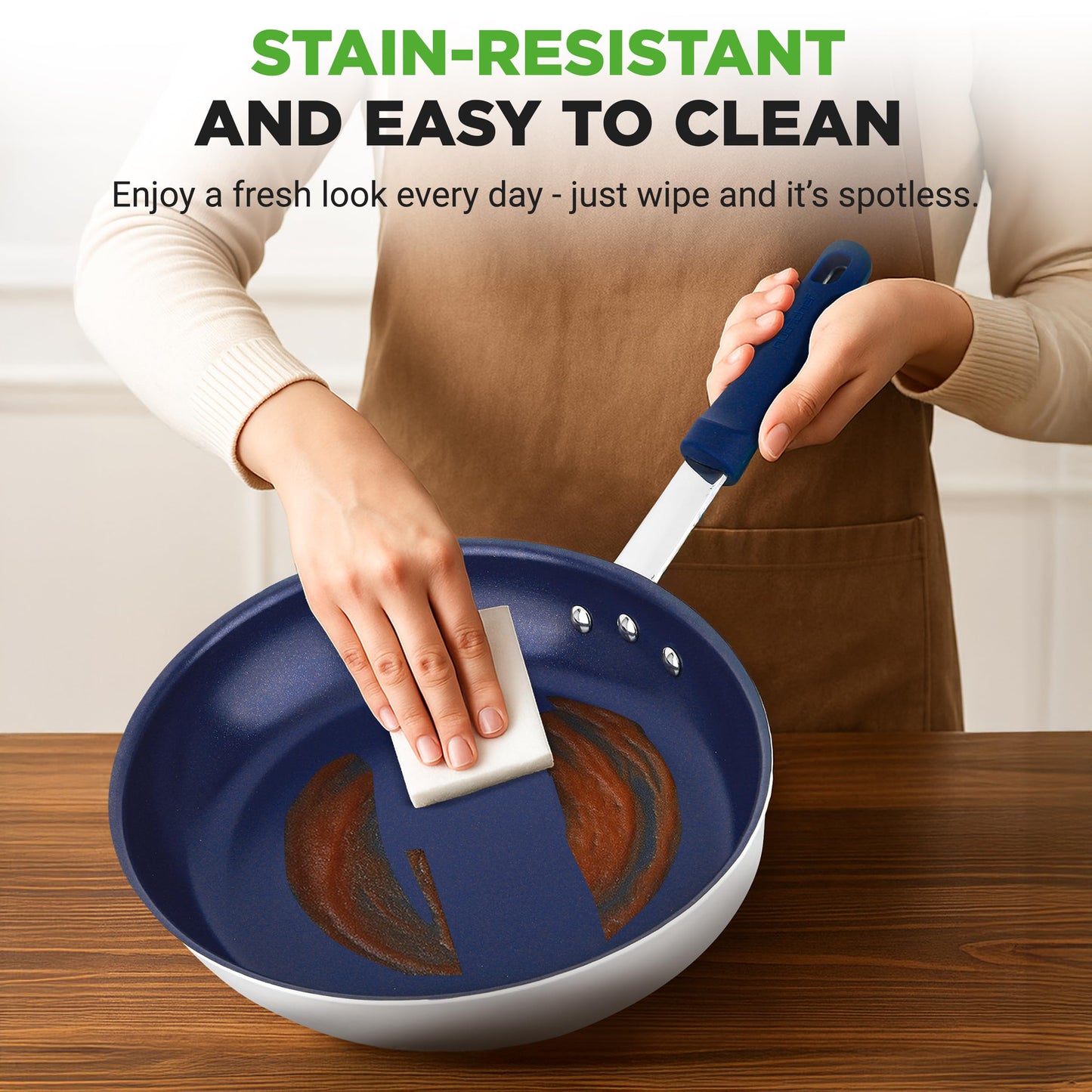 NutriChef 12" Fry Pan With Lid - Large Skillet Nonstick Frying Pan with Silicone Handle, Ceramic Coating, Blue Silicone Handle, Stain-Resistant, Easy To Clean, Professional Home Cookware