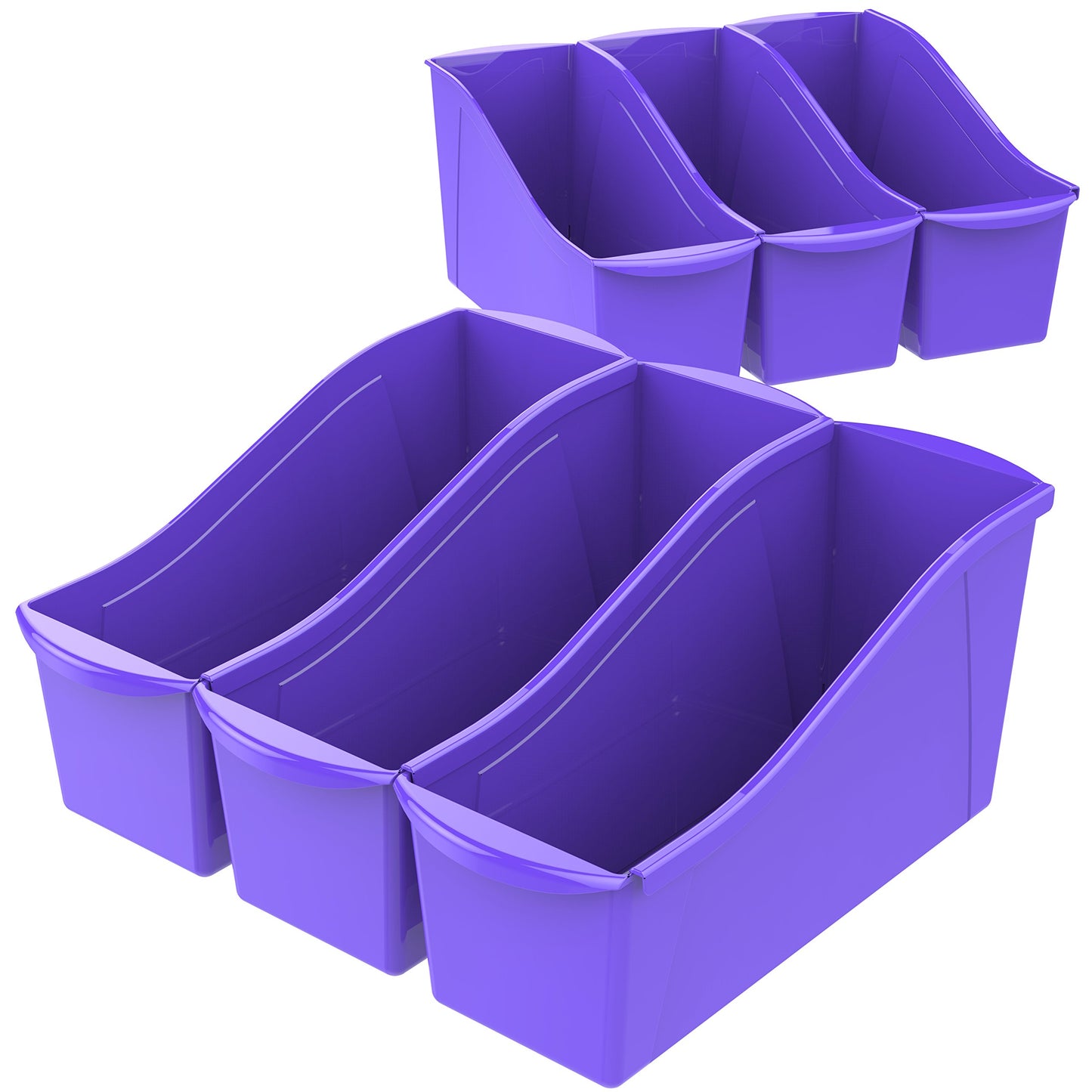 Storex Large Book Bin, Interlocking Plastic Organizer for Home, Office and Classroom, Purple, 6-Pack (71117U06C)
