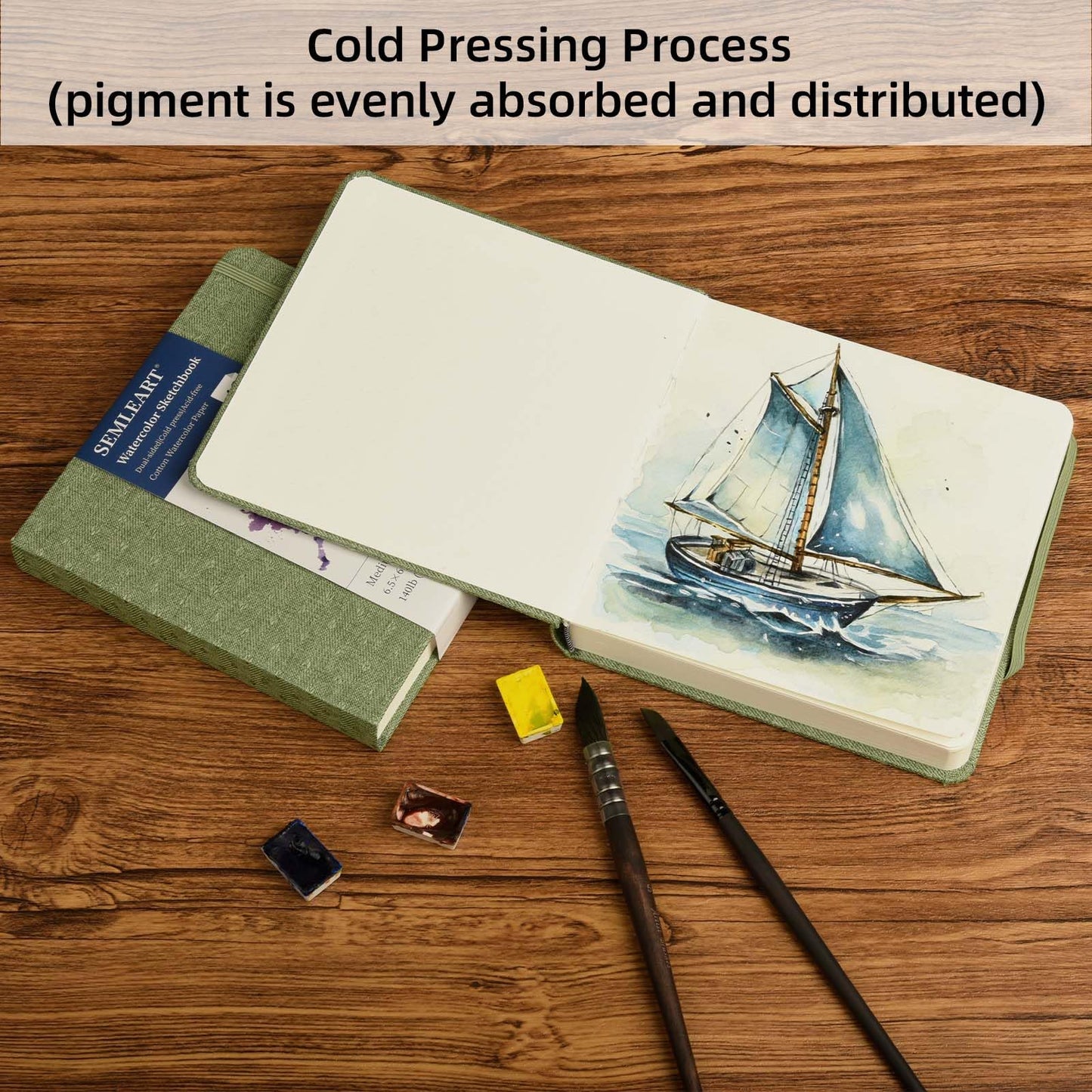 Hardcover Watercolor Journal, 42 Pages, 8.3x8.3, 140 lb/300 GSM, Acid-Free, Cold Press, Cotton Pulp, Perfect for Artists & Travel Sketching (8.3×8.3in)