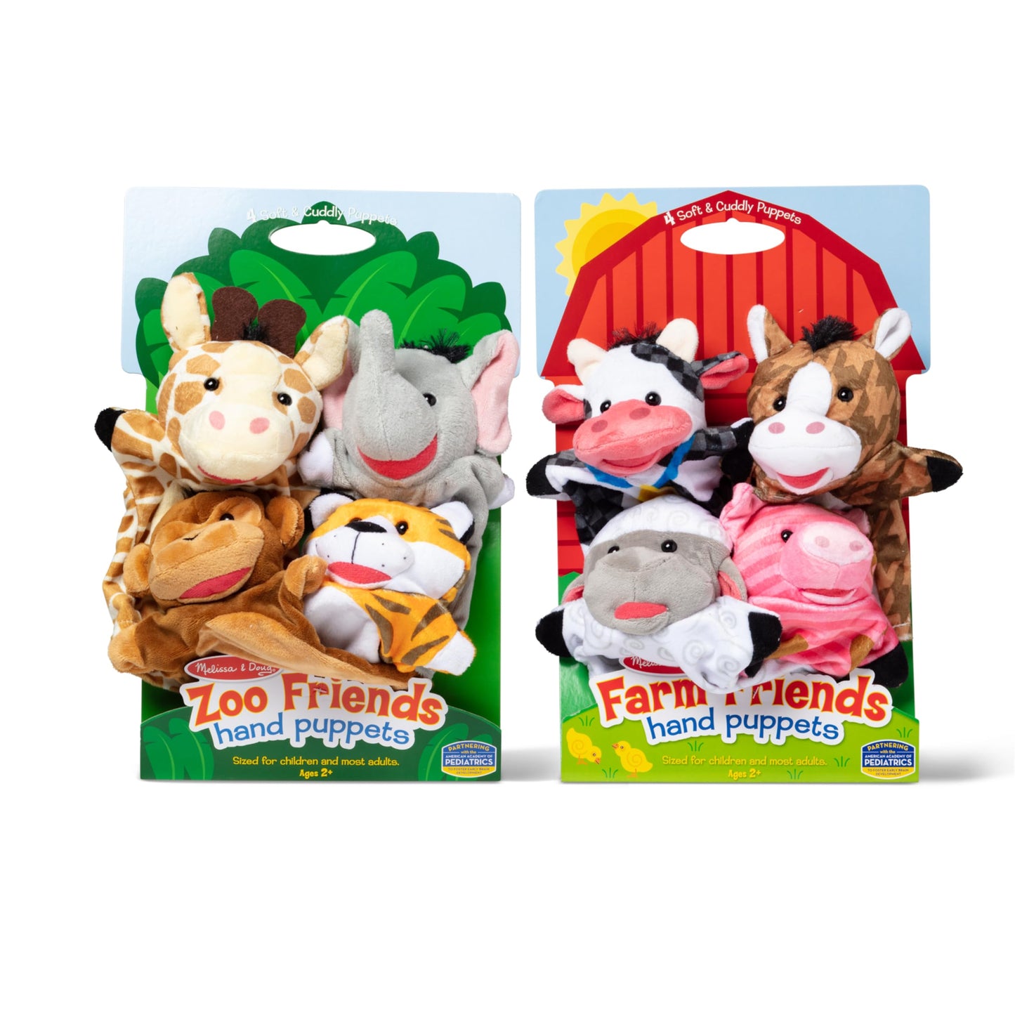 Melissa & Doug Animal Hand Puppets 2-Pack (4 Animals in Each) - Zoo Friends and Farm Friends