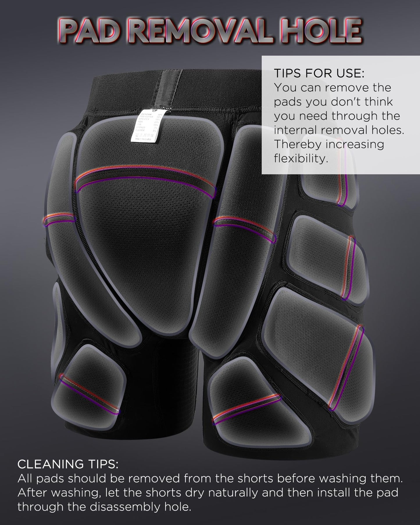 SHINYPRO Protective Padded Shorts for Snowboarding and Skating,Tear Resistance Butt Pad Heavy Duty Protection,All Pads are Removable Black