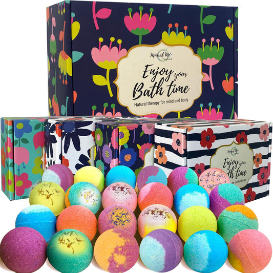 Bath Bombs for Women Gift Set - 24 Natural and Organic Bath Bombs with Essential Oils & Moisturizing Shea Butter, Spa Birthday Gift, Selfcare Gifts for Her, Women, Teen Girls, Kids, Bridesmaid Gift