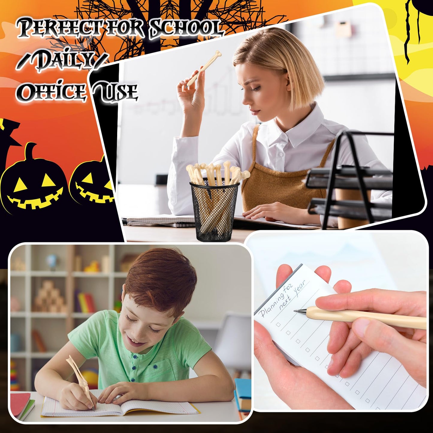 Yeaqee 200 Pieces Black Ink Bone Shape Ballpoint Pens Funny Novelty Bone Ballpoint Pens Doctor Gifts for Men Doctor Nurse Party Crazy Student Gift Halloween Thanksgiving Supplies
