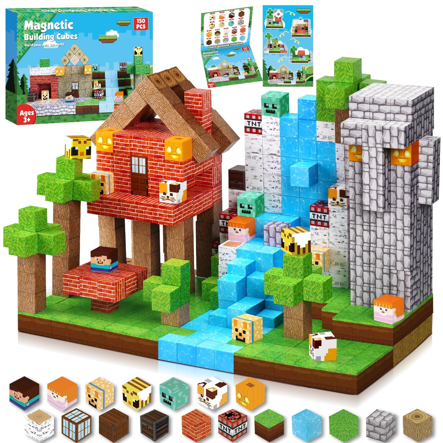 GraceDuck Magnetic Blocks - 150 PCS Build Magnetic Windmill Falls Homes - Magnetic Toys for Montessori Toddler Christmas Birthday Gifts - STEM Sensory Toys for 3 4 5 6 7 8 9 10 Year Old Boys & Girls