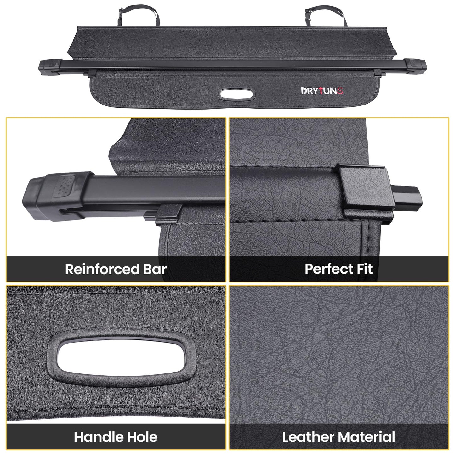 Drytuns Cargo Cover for Honda CRV 2026 2025 2024 2023, Retractable Cargo Trunk Cover for Honda CRV 2023-2026 (Leather - Extension & Straps)