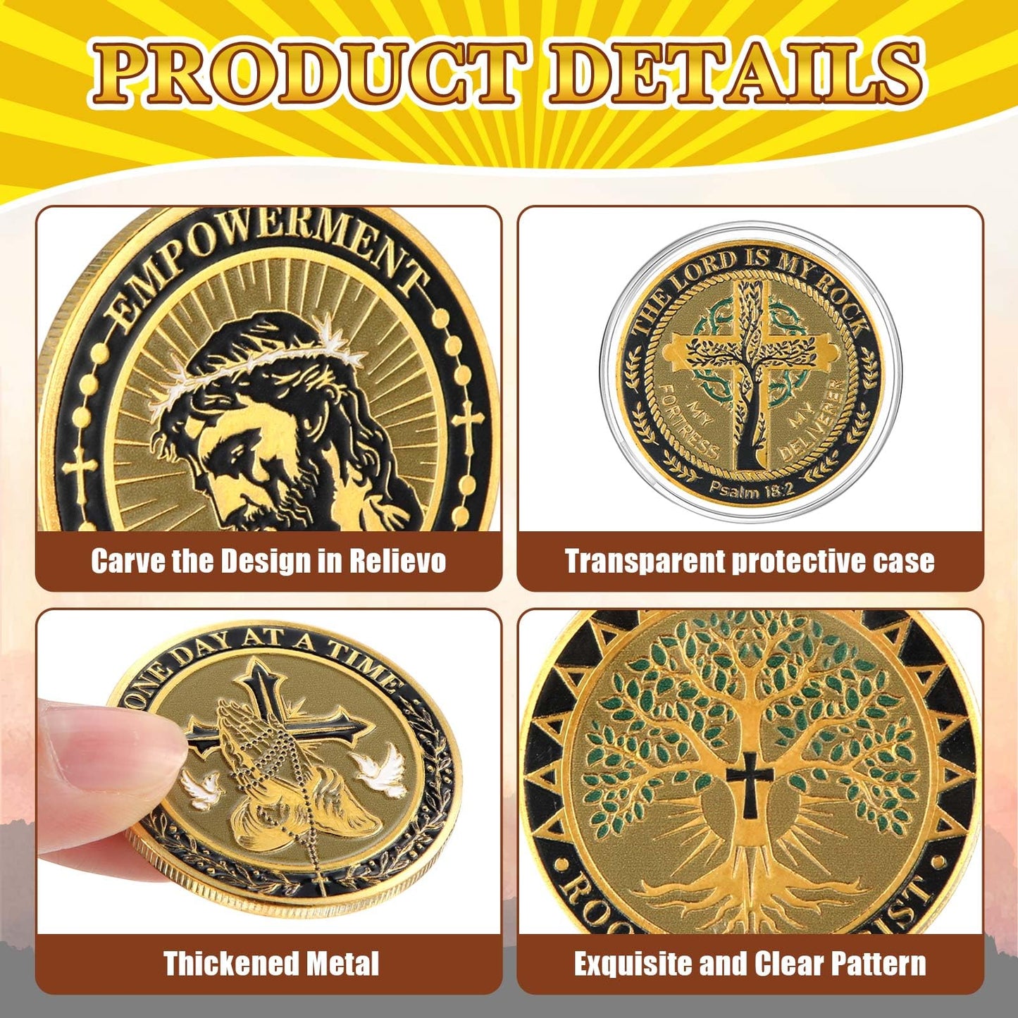 Ecation 60 Pcs Christian Challenge Coin Rooted in Christ The Lord is My Rock One Day at A Time Serenity Prayer Small Bible Verse Gift Empowerment Prayer Coins Double Sided Engrave Religious Gifts