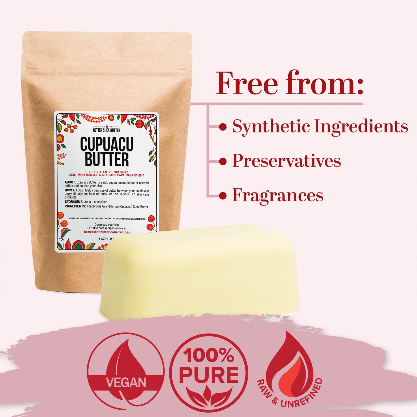 Better Shea Butter Cupuacu Butter Raw, Pure & Unrefined for Hair Growth & Dry Skin on Body and Face - Brazilian Body Butter Base for DIY Butter, Lotion Base and Soap Making - Cupuaçu Butter 16 oz
