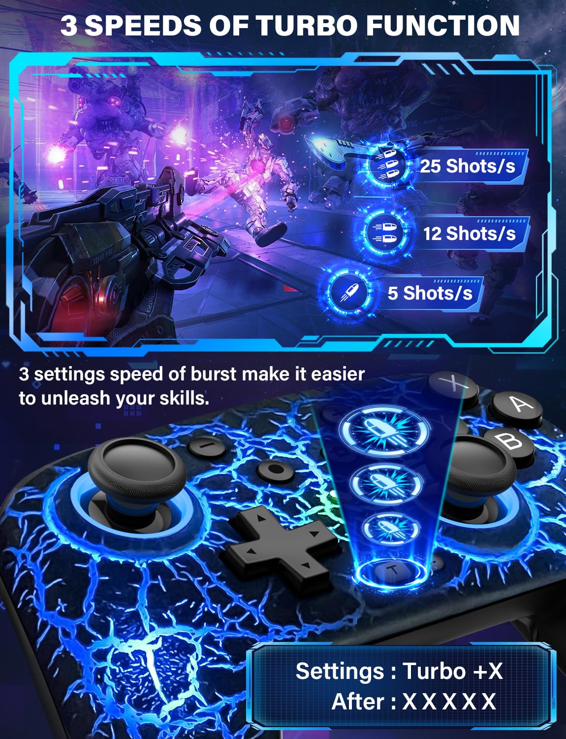 ZRZLMVP Switch Pro Controller Wireless Control - Compatible with Nitendo Switch/OLED/Lite, 1000mAh Rechargeable Switch Controllers with 9 Colors LED, Wake Up, Turbo, Vibration