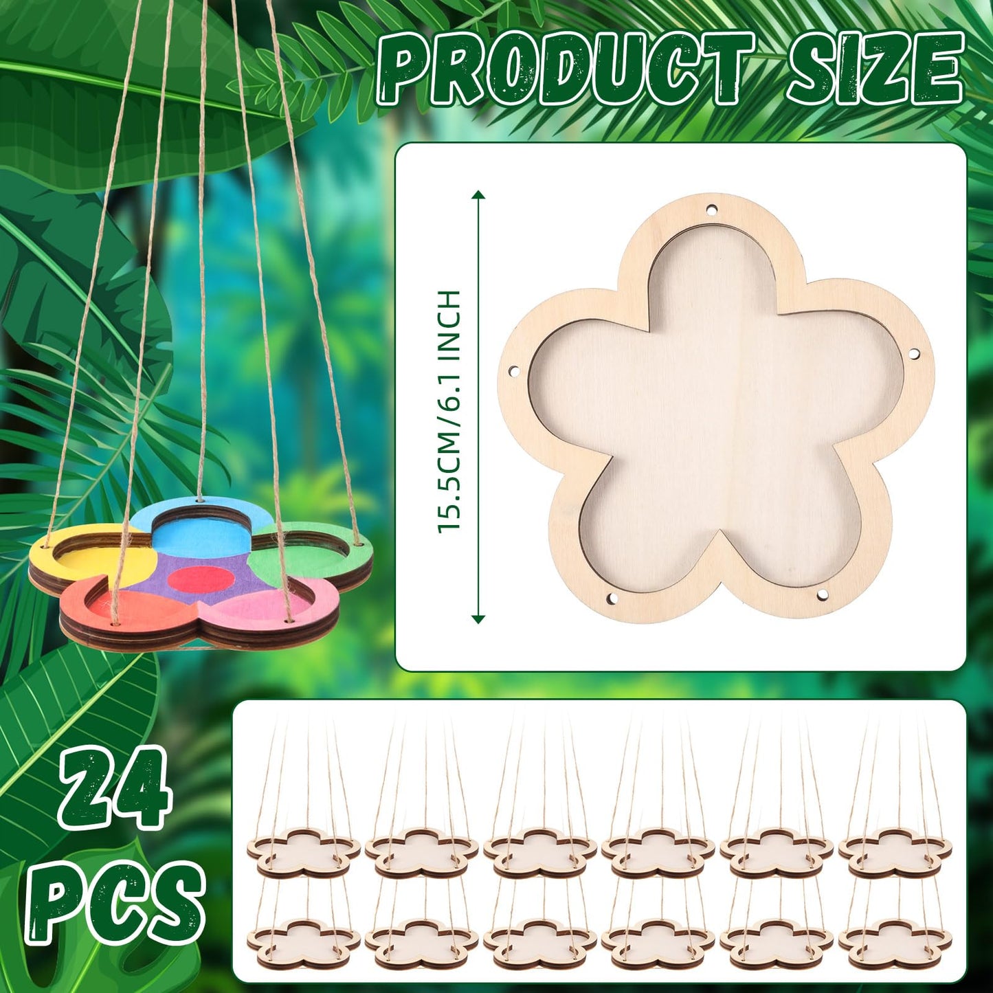 DoubleFill 24 Pcs Thickened Wood Bird Feeder Craft Kits for Kids Ages 6+, 1.2cm Thick Hanging Bird Feeders, Painting Crafts for Easter DIY Painting, Outdoor Garden Decoration