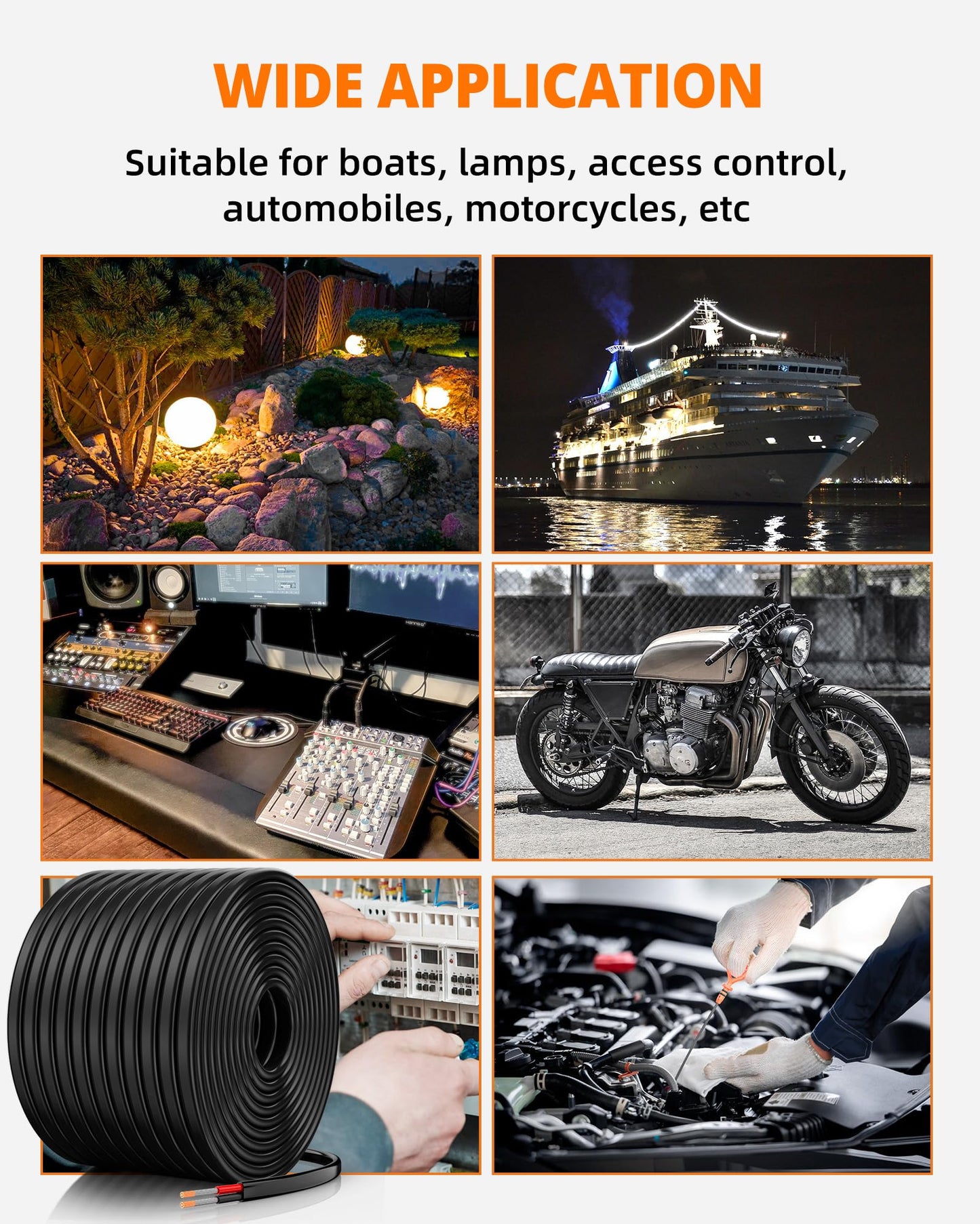 CONEPY 14 Gauge Wire, 14 AWG 2 Conductor Electrical Wire, Flexible/Oxygen-Free Tinned Copper/Stranded PVC 14/2 Cord for Automotive, Marine, LED Strips, Solar, RV, Lighting (100FT)
