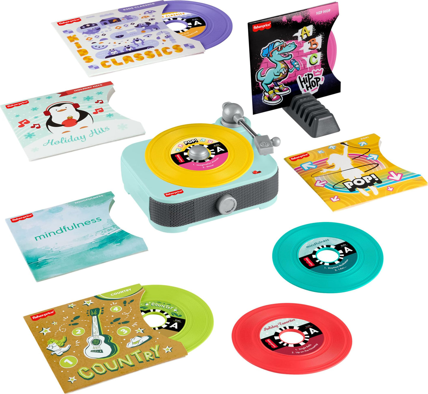 Fisher-Price Musical Toy Deluxe Rockin’ Record Player Pretend Turntable with 6 Albums for Preschool Play Kids Ages 3+ Years