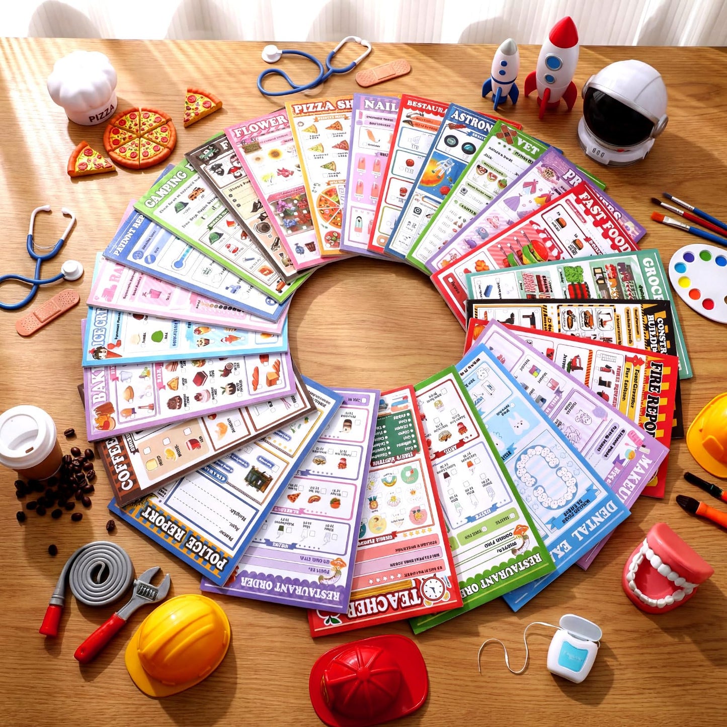 Eaasty Kids Pretend Play Notepads 4 x 6 Inch Pads for Kids 40 Pages Pretend Notebooks Imaginative Role for Toddlers(24 Pack,Mixed)