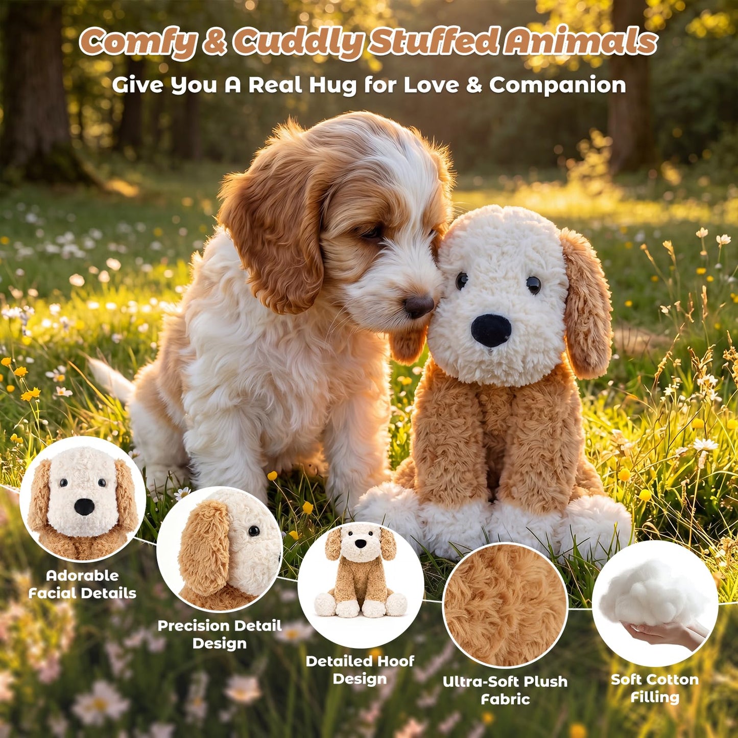 Bobbie & Laxi Weighted Stuffed Animals for Adults & Kids, 24" & 4.5lbs Sitting & Laying Dog Plush Toys Pillows with Removable Bag, Companion Gift for Boys and Girls, Puppy Plushies