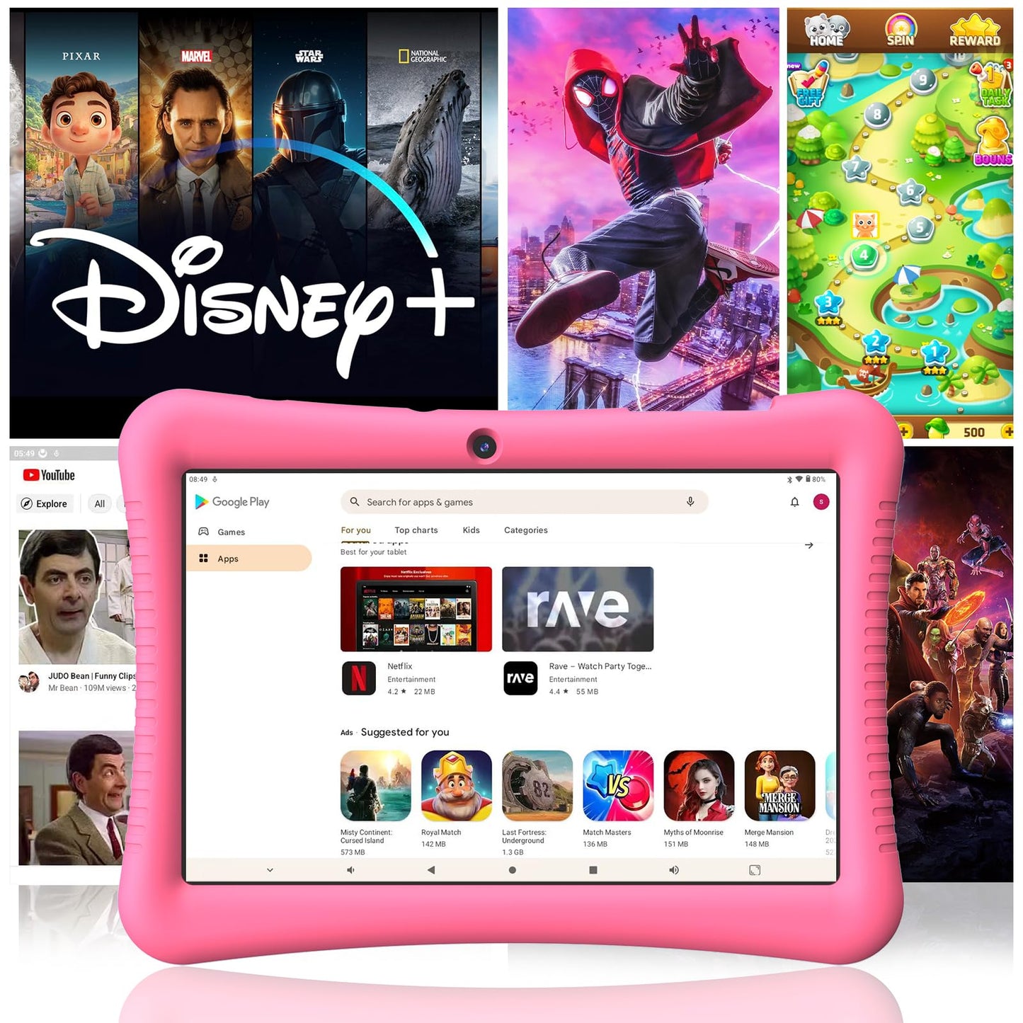 Fivahiva Kids Tablet,10.1 inch Android 13 Tablet for Kids, 32GB (Expandable to 128GB), Quad-core, Google Kids Space, Parental Control, YouTube Kids, GMS, Pre-Installed Apps, with Shockproof Case