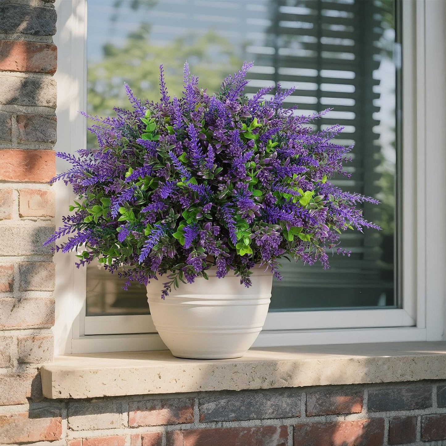 2 Sets Artificial Eucalyptus & Lavender Topiary Trees for Front Door - Faux Lavender Potted Topiary Trees, UV Resistant Fake Outdoor Plants for Farmhouse Porch Garden Decor