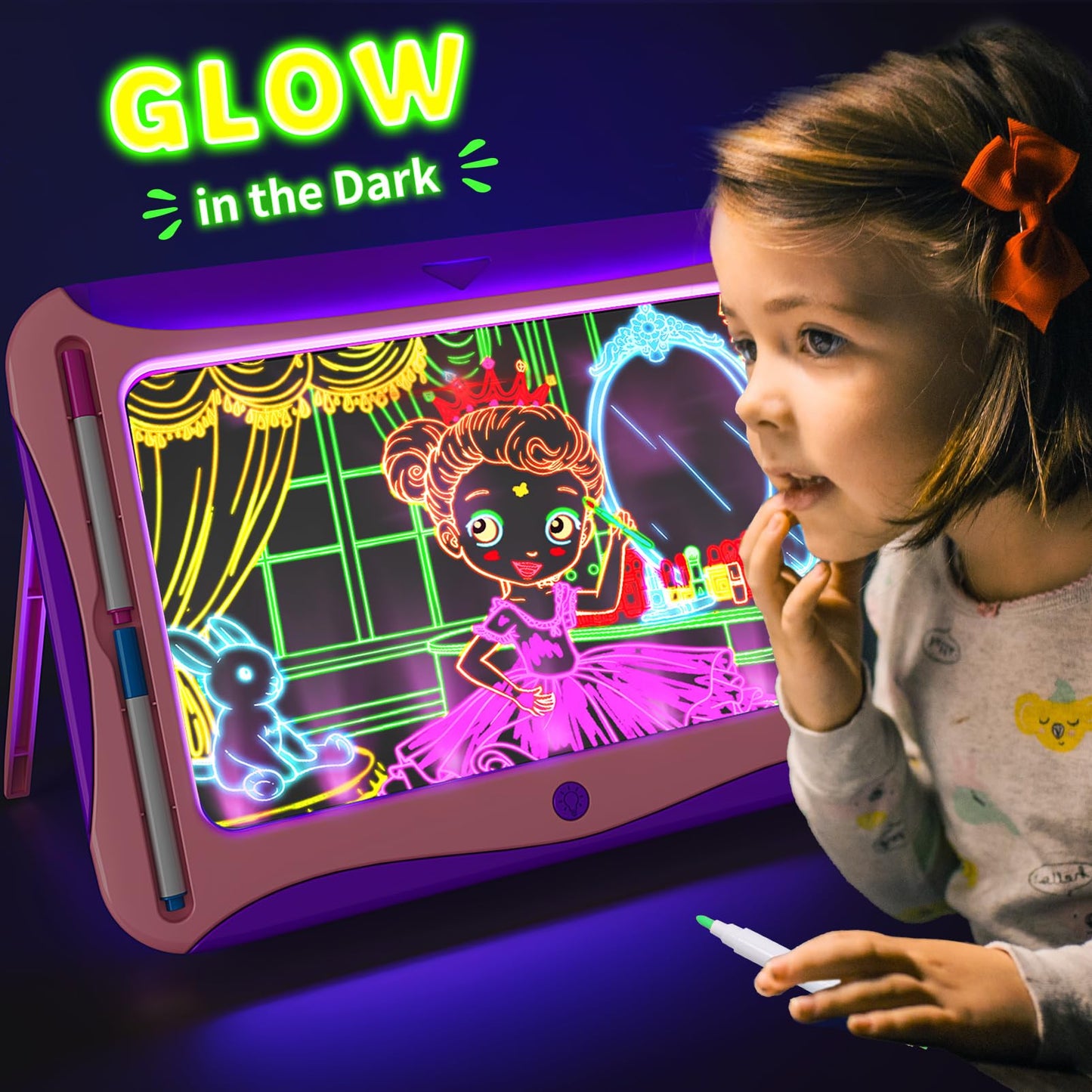 LED Drawing Board for Kids, Light Up Tracing Pad Toy Pink