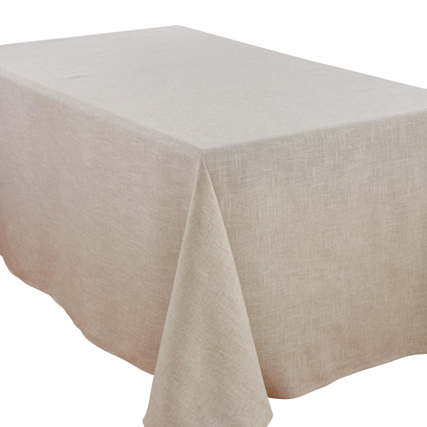 SARO LIFESTYLE Poly and Linen Blend Toscana Tablecloth with No Hemstitch Border, Natural, 90"x156"