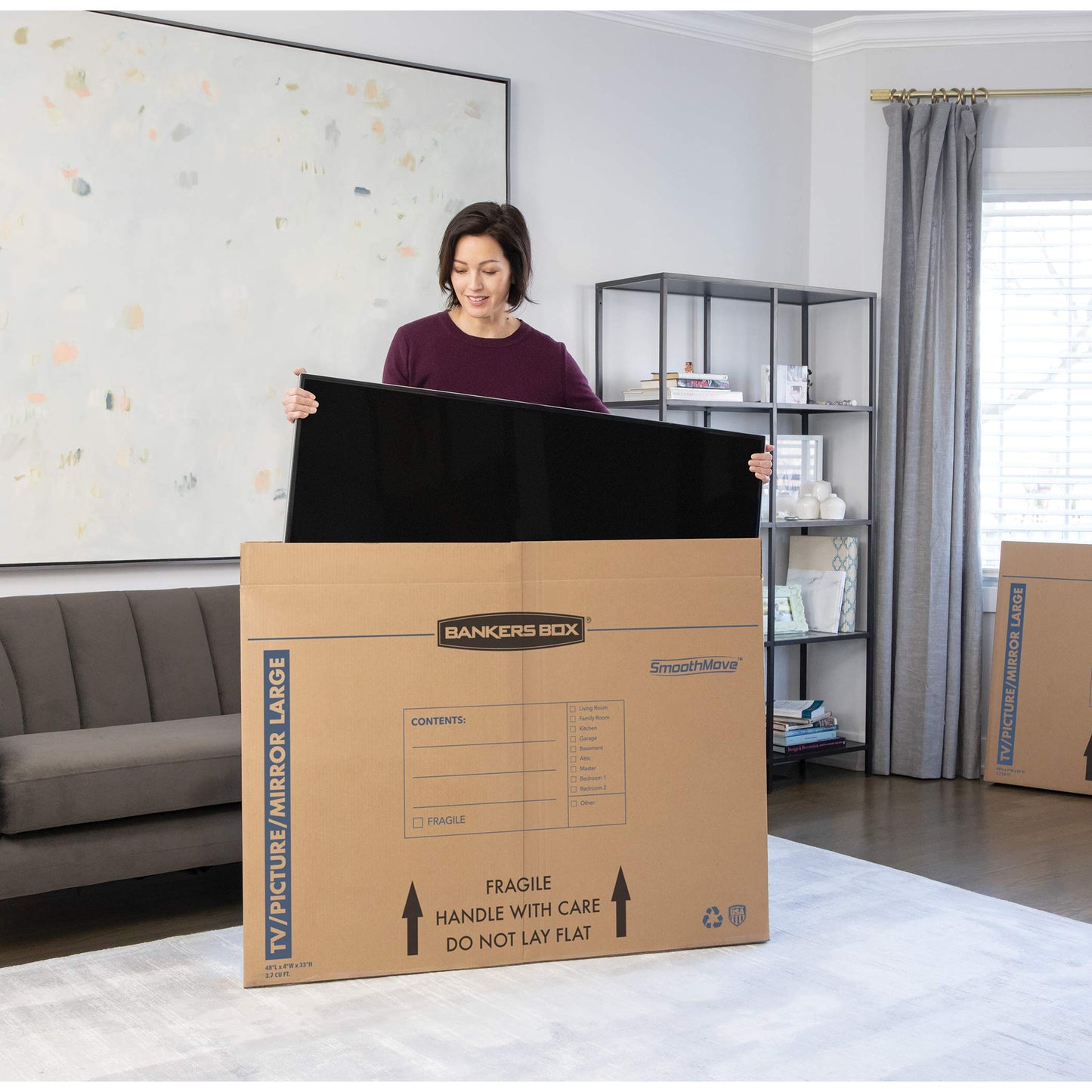 Bankers Box Large, Up to 55" TV/Picture/Mirror, Moving Box 4 Pack, 48" x 4" x 33", Cardboard
