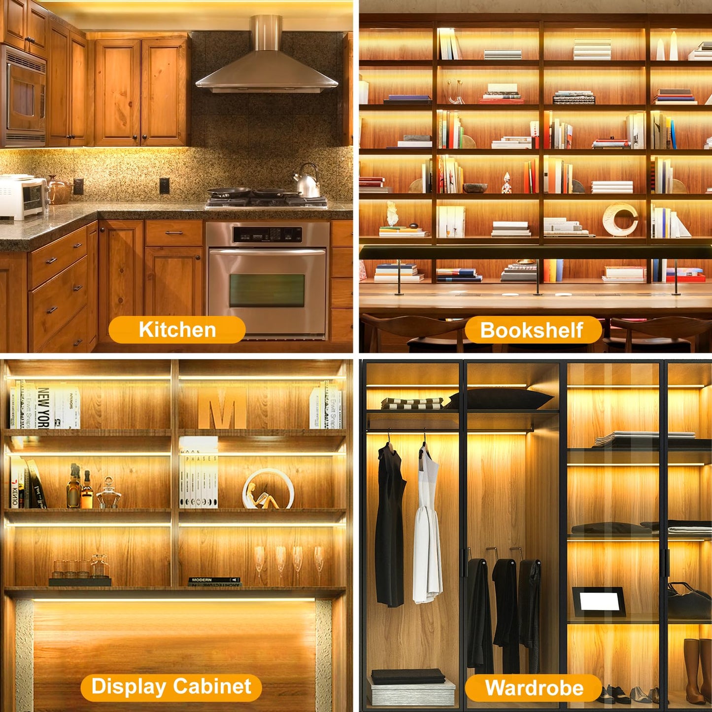 JUSJUBR Shelf Lights, 6 PCS 20 Inch Dimmable Flexible COB LED Light Strips, Warm White 3000K, LED Under Cabinet Lights for Display Case, Bookshelf, Kitchen, Wardrobe and Closet