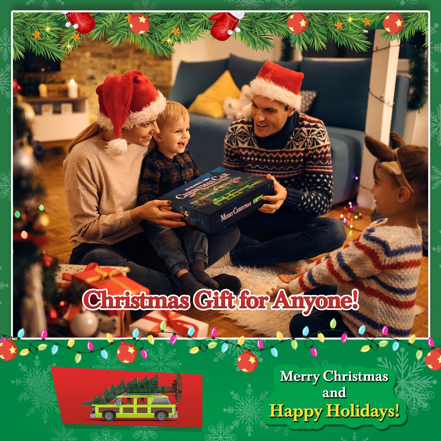 JAEUZKJYDA Christmas Village Movie Building Toy Set, 4 in1 Station Wagon with Family Christmas Tree Building Kit, Christmas Decorations, for Movie Fans Adults Boys and Kids 2025