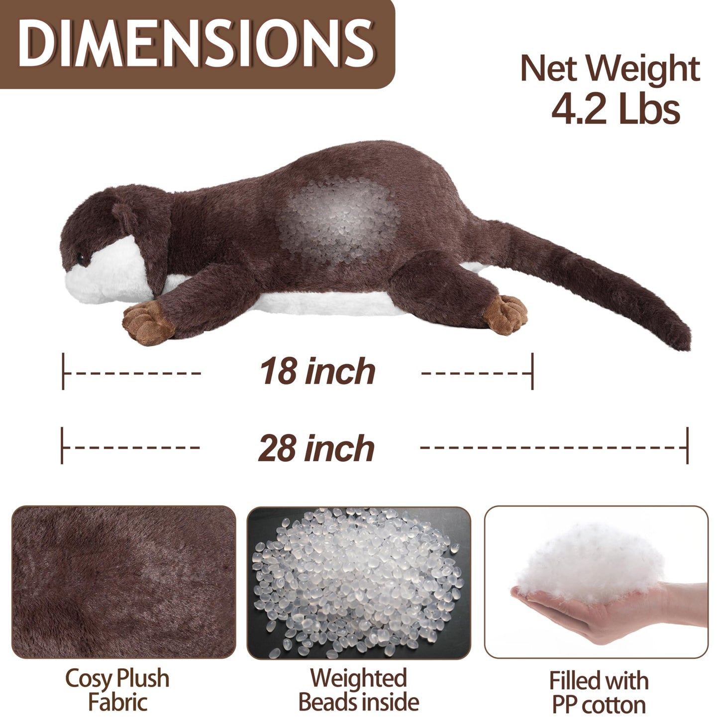 CSVBTRF Weighted Stuffed Animals, 4.1 lbs 18" Otter Plush Hugging Pillow, Weighted Otter Stuffed Animal Gifts for Kids Boys and Girls