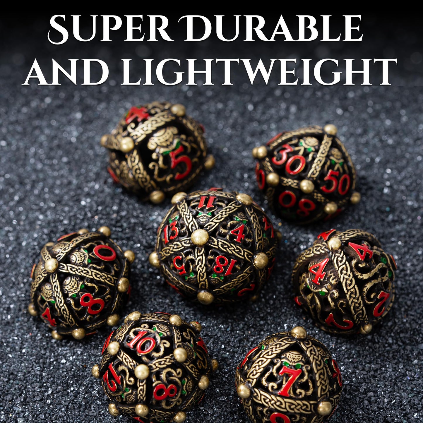 Soar Forge Metal Dice Set for DND - Unique Round Hollow Orb Design for Better Rolling - Cool Cthulhu Dice for D&D Role Playing Games (RPG) - Stunning Set for Dungeons and Dragons (Ancient Bronze)